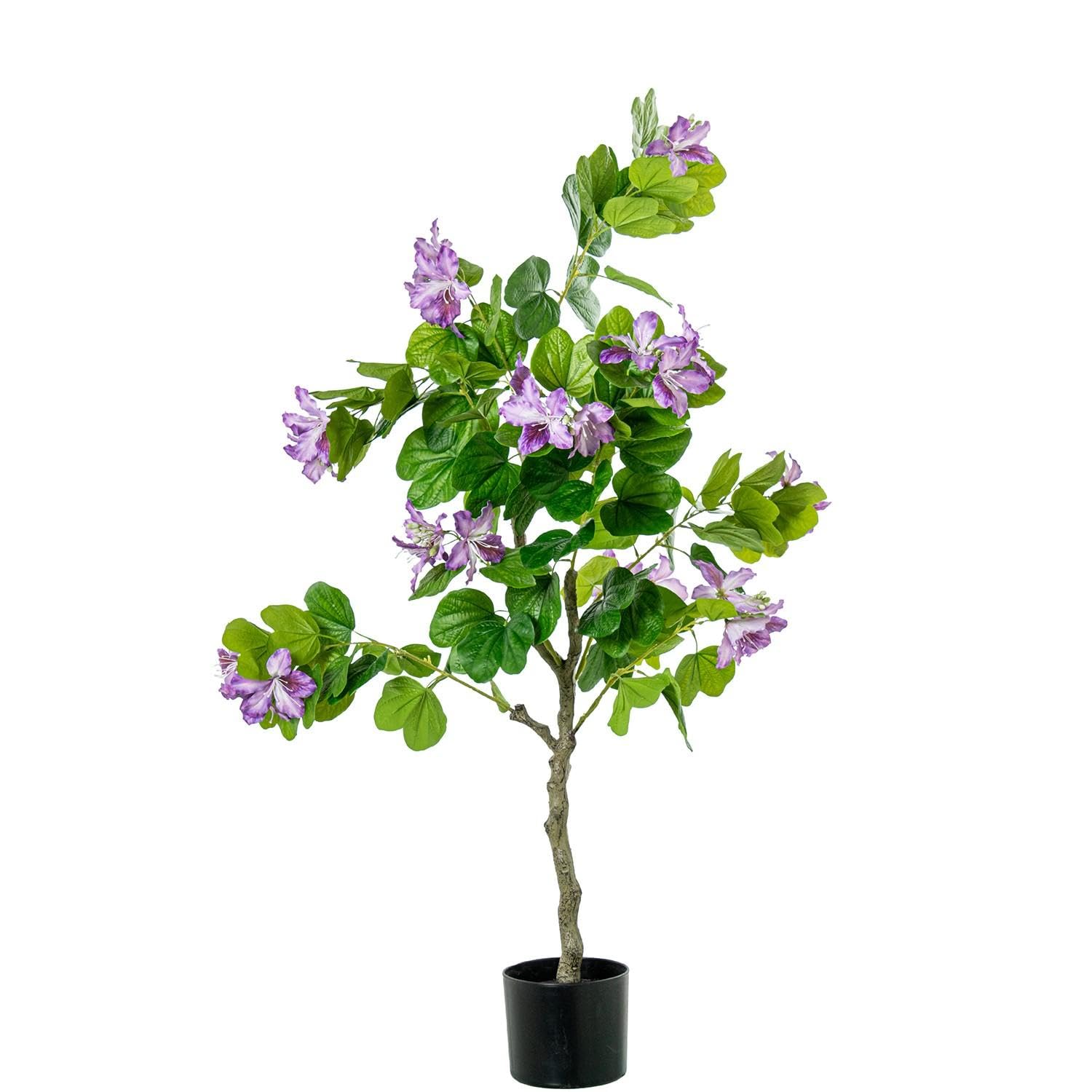 Pianta artificiale di un albero di orchidee in PVC in verde e viola 120x30x30cm