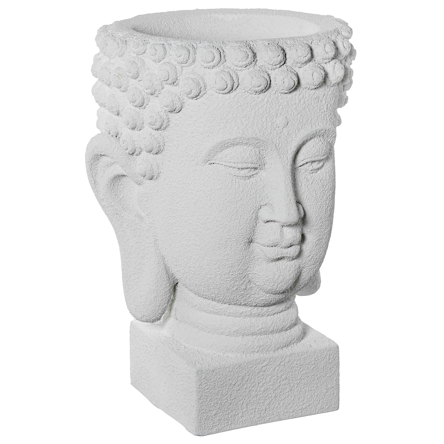 DRW Vaso con testa di Buddha in resina bianca granulata 40 x 38 x 56 cm