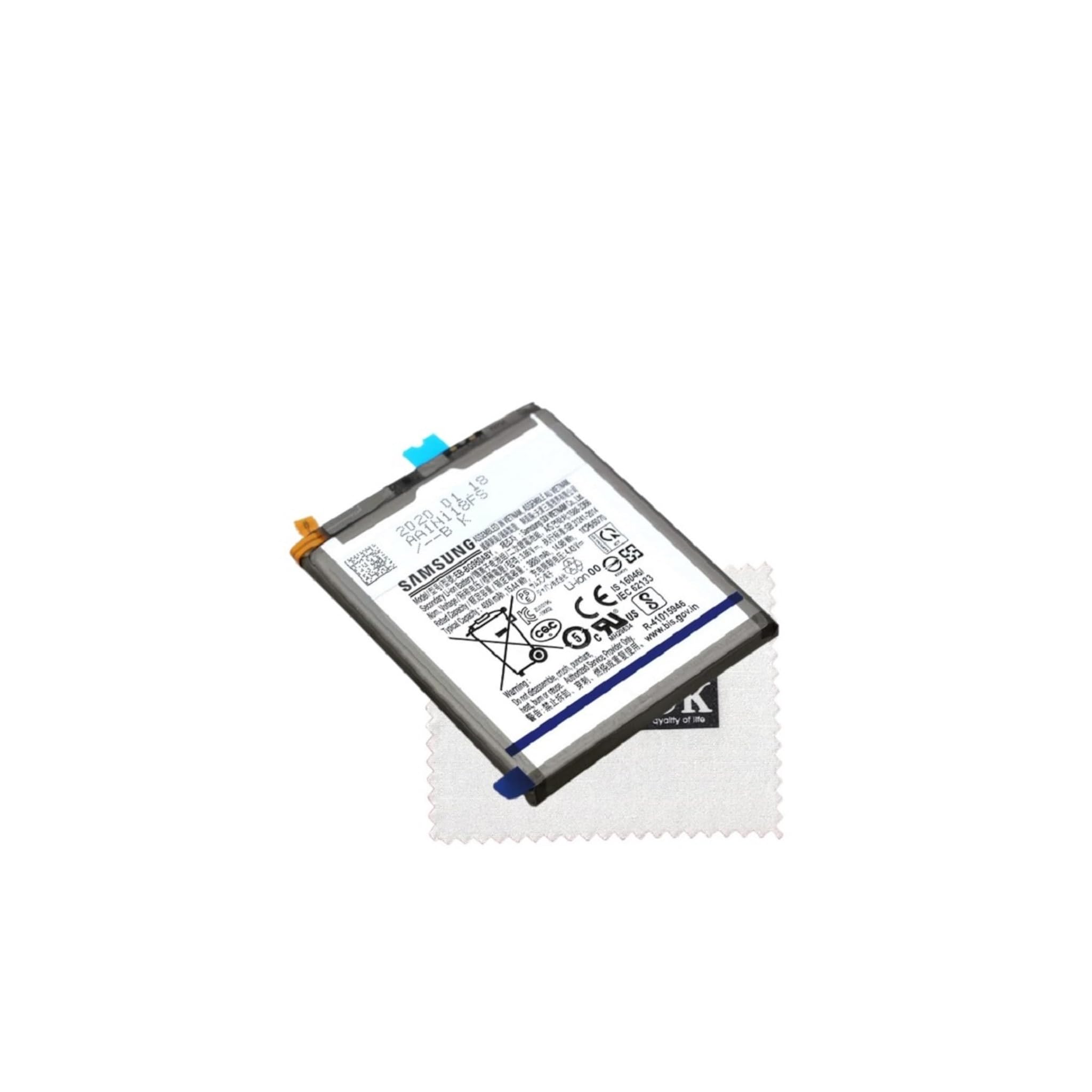 Batteria per originale EB-BG980ABY per Samsung Galaxy S20 (G980F) con panno per la pulizia dello schermo Shlok