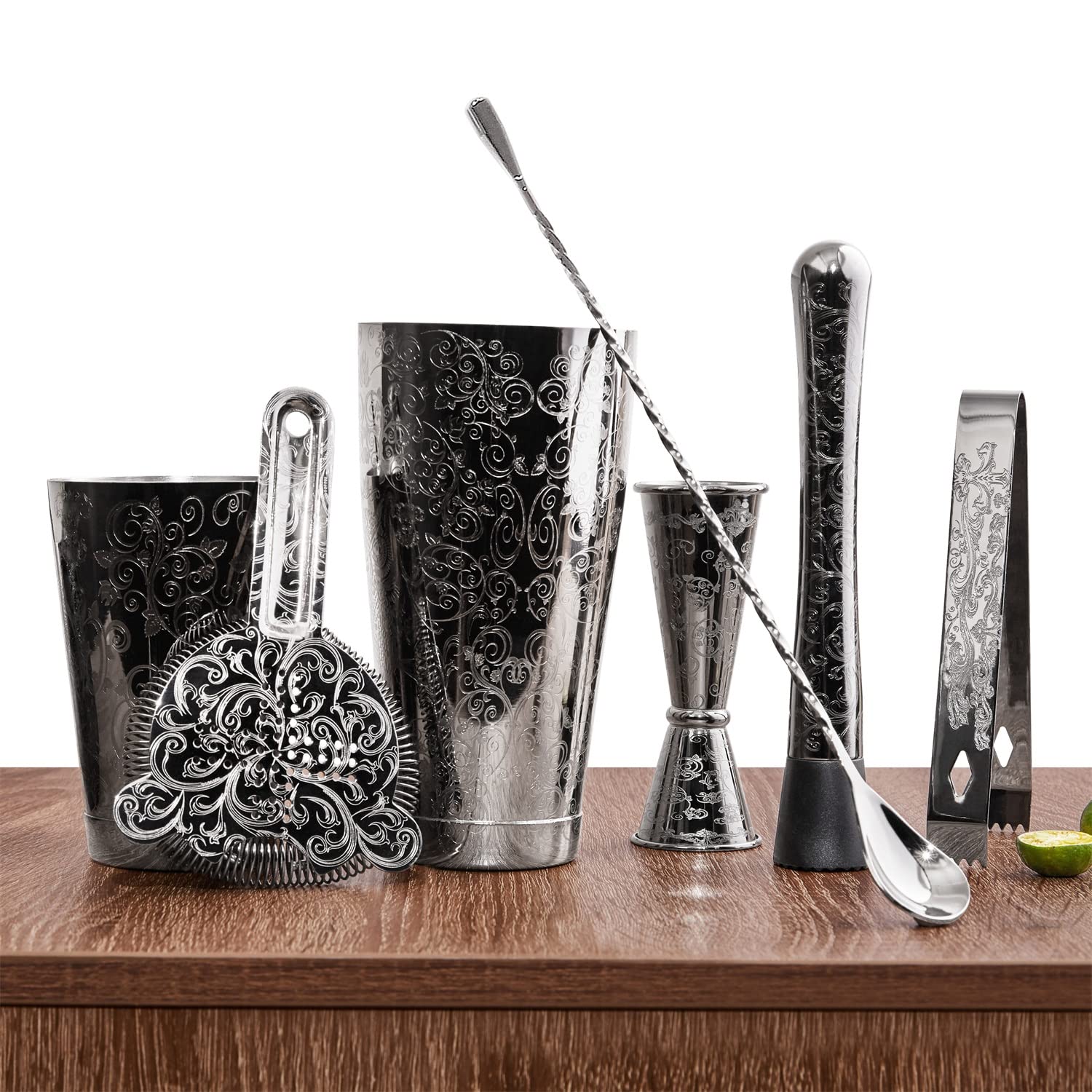 Sky Fish Shaker per Cocktail Boston Set 7 Pezzi, Nero