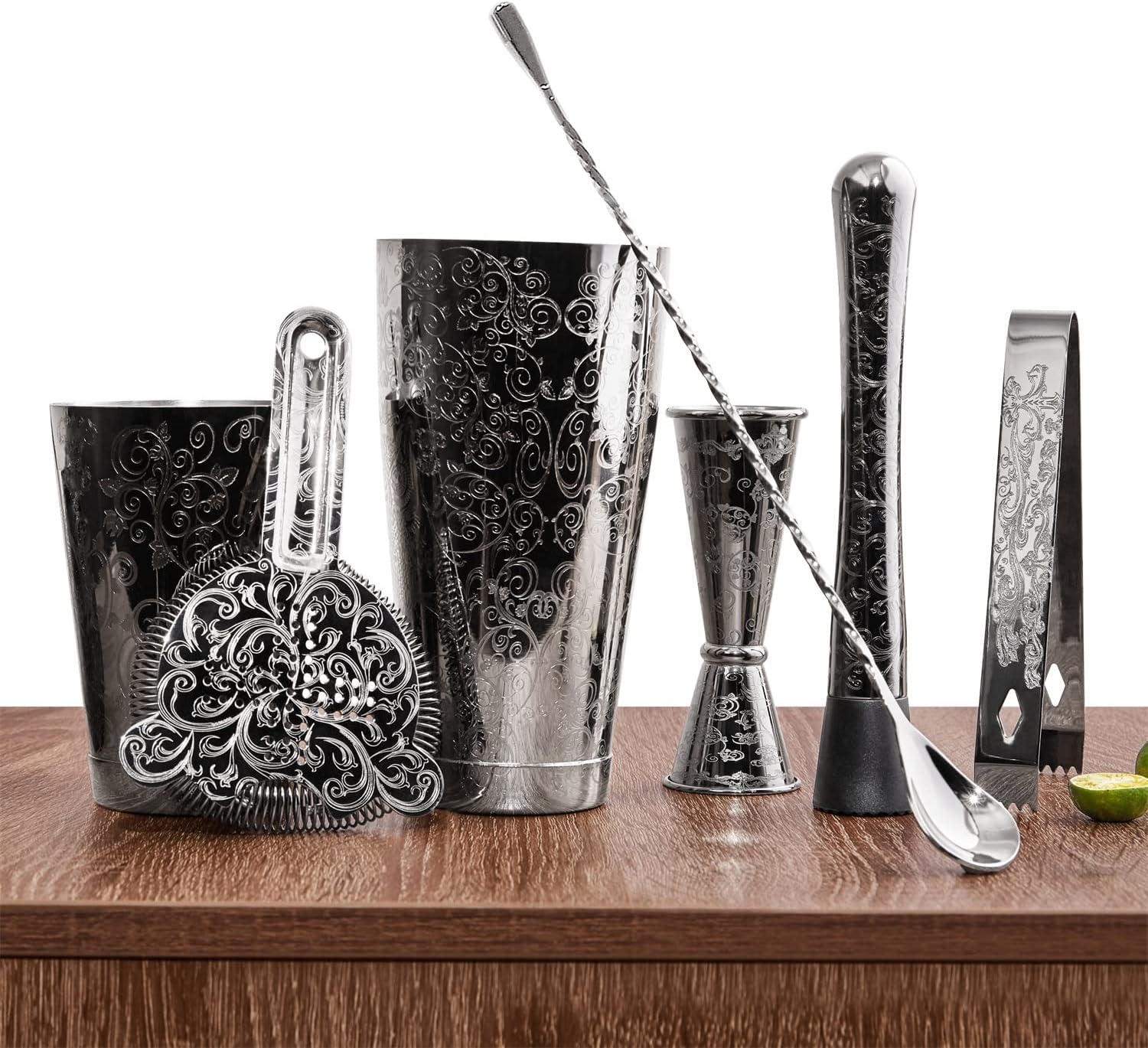 Sky Fish Shaker per Cocktail Boston Set 7 Pezzi, Nero - immagine 1