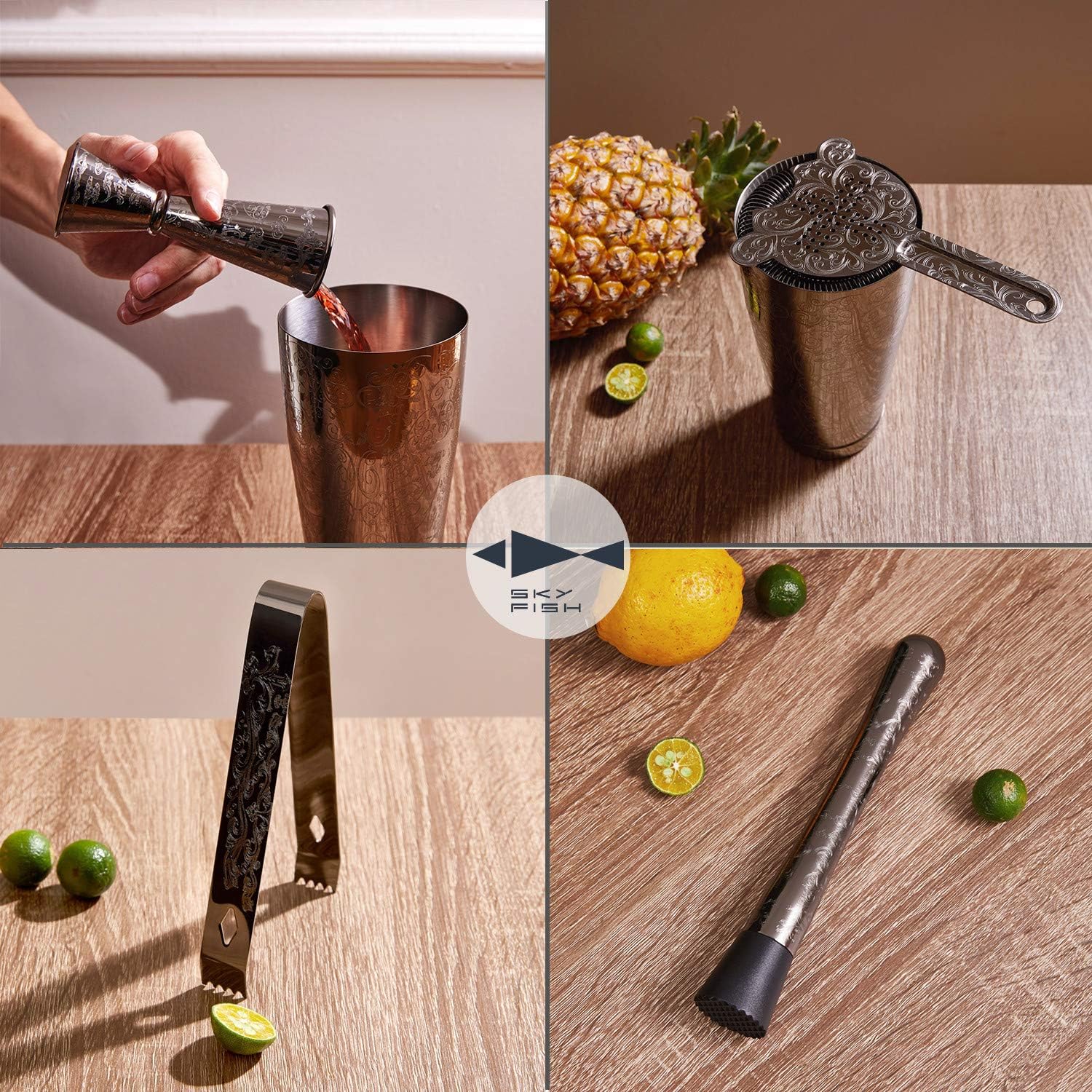 Sky Fish Shaker per Cocktail Boston Set 7 Pezzi, Nero - immagine 5