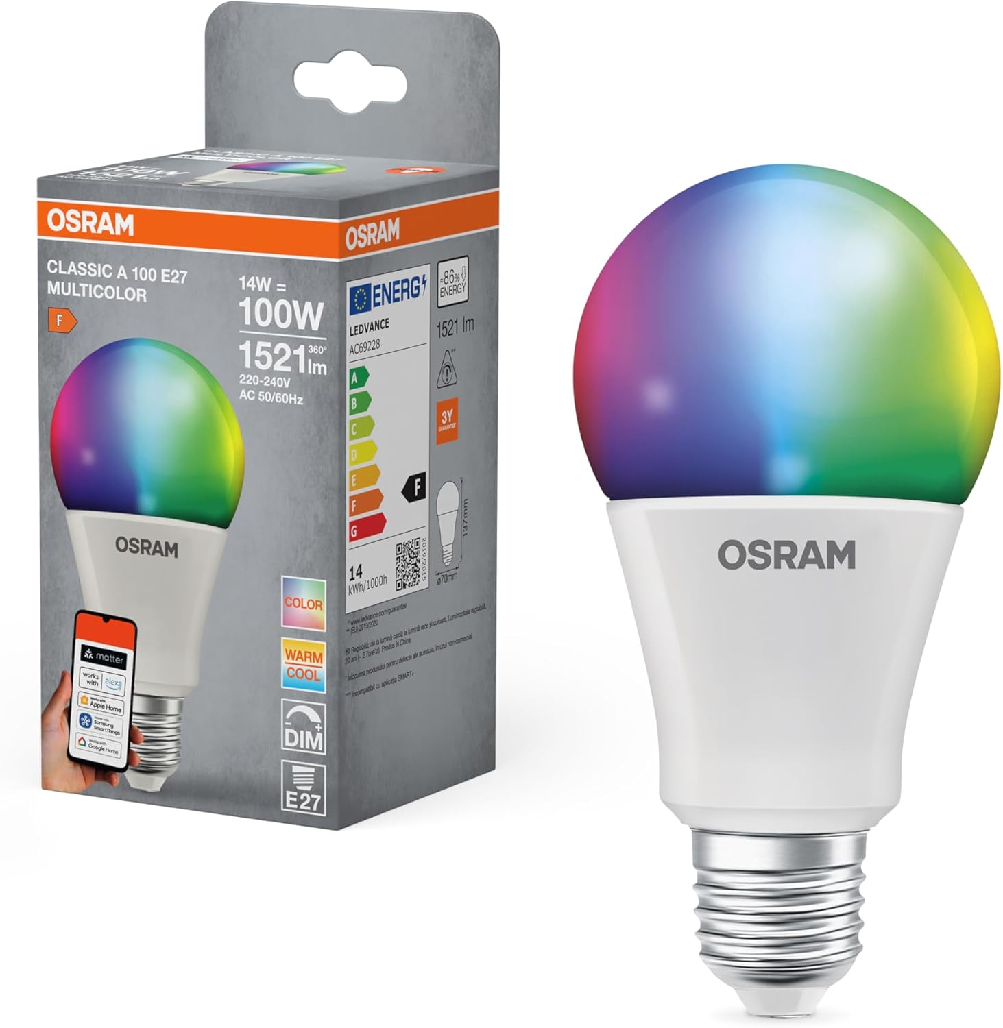 Osram SMART+ RGBW E27 LED con Matter over Wifi - 4 Pezzi - immagine 1