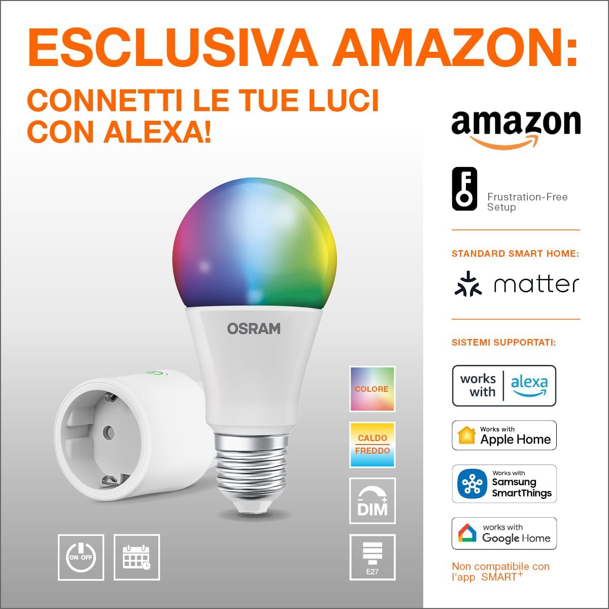 Osram SMART+ RGBW E27 LED con Matter over Wifi - 4 Pezzi - immagine 2