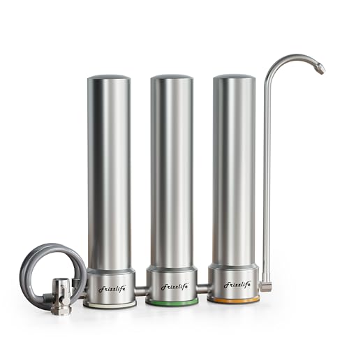 Frizzlife TS99-S Countertop Wasserfilter, Edelstahl der Güteklasse 9, 0,5 Mikron NSF-zertifiziertes Element, reduziert Blei, Chlor, Schwermetalle, Kalk und Kalziumkarbonat um 99,99%