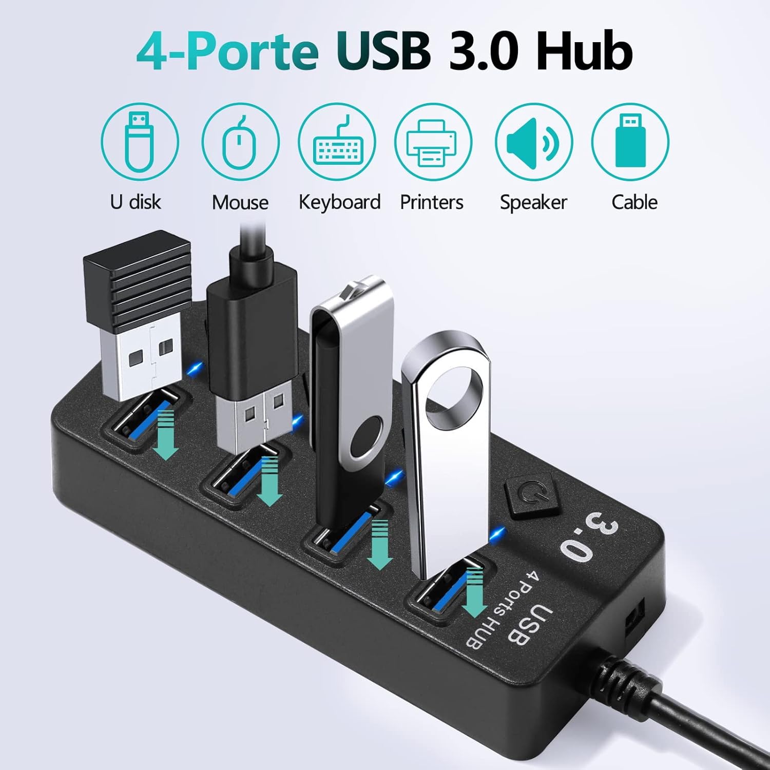 Hoppac USB Hub 4 in 1 con Interruttore e LED - immagine 3