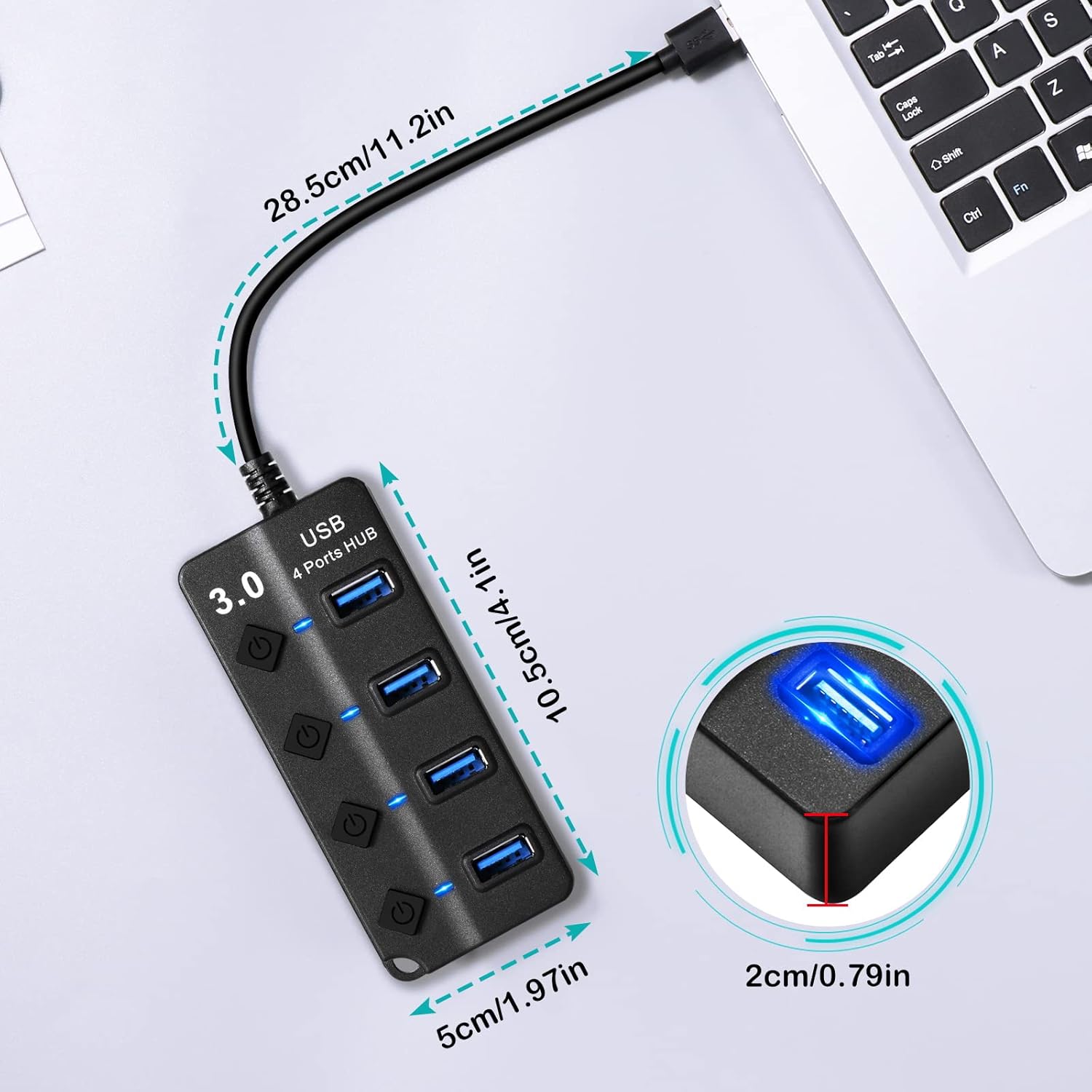 Hoppac USB Hub 4 in 1 con Interruttore e LED - immagine 6