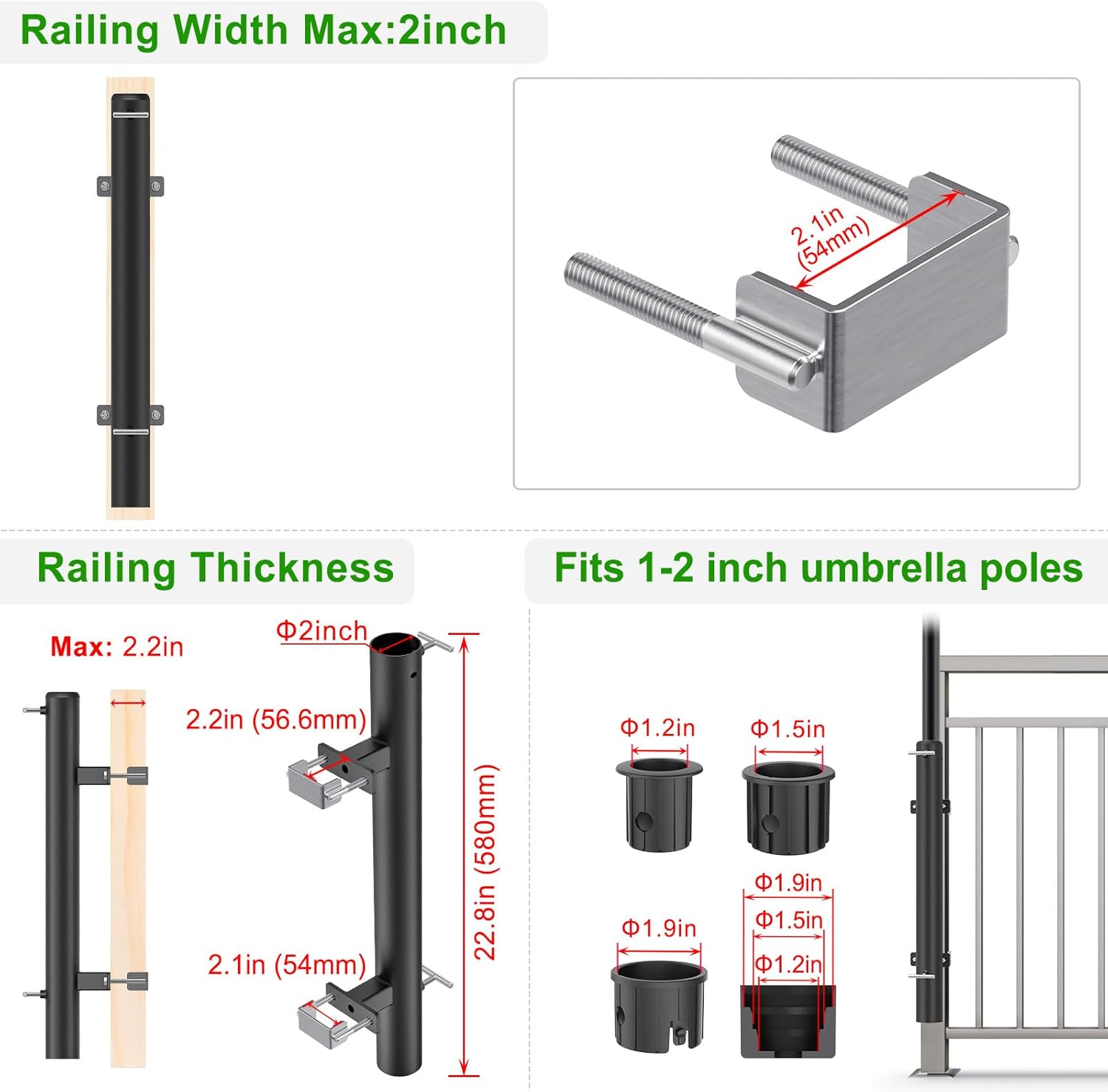 Dolibest Morsetto per Ombrellone da Balcone Regolabile - immagine 2