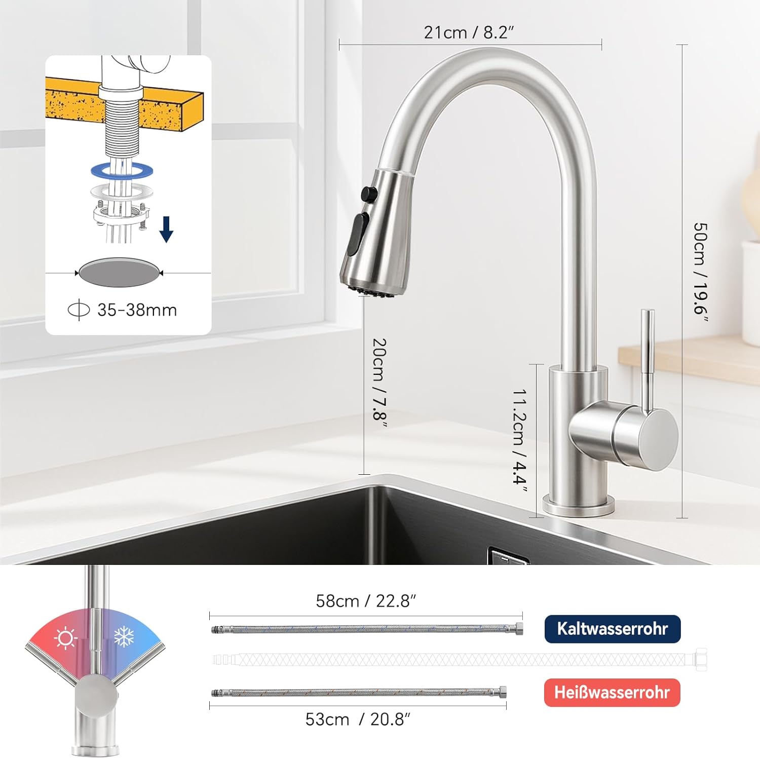 Surfou Rubinetto Lavello Cucina con Doccetta Estraibile - immagine 3