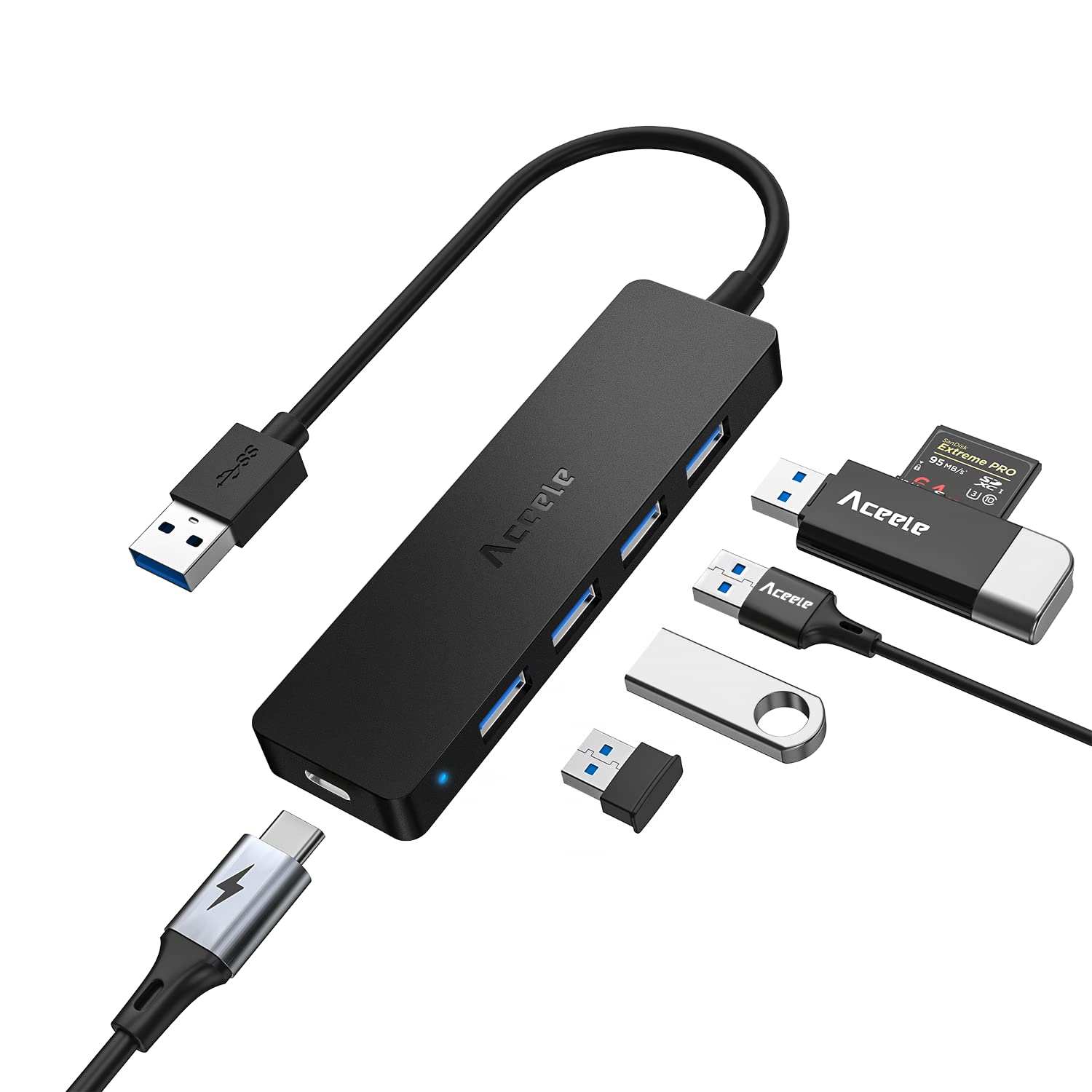 Aceele Hub USB 3.0 a 5 Porte con Alimentazione Type-C