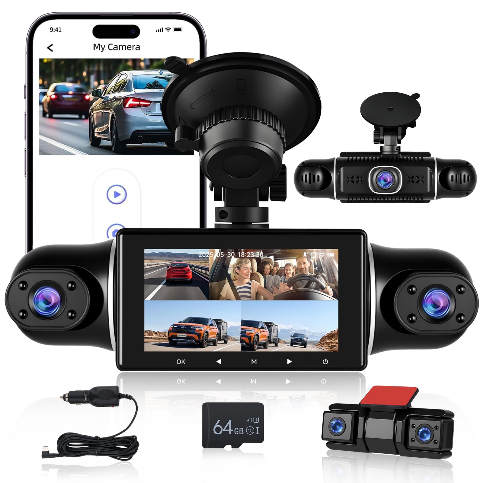 Dashcam 5 Canali 1080P con Visione a 360°