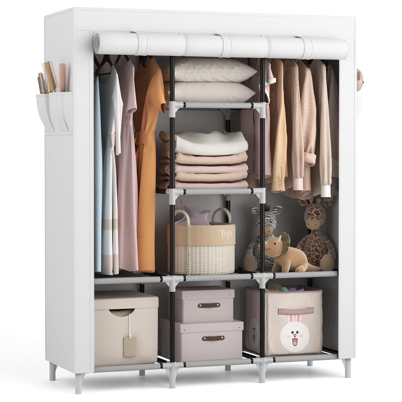 Vicye Armadio in Tessuto Pieghevole 124x42x162 cm, Bianco