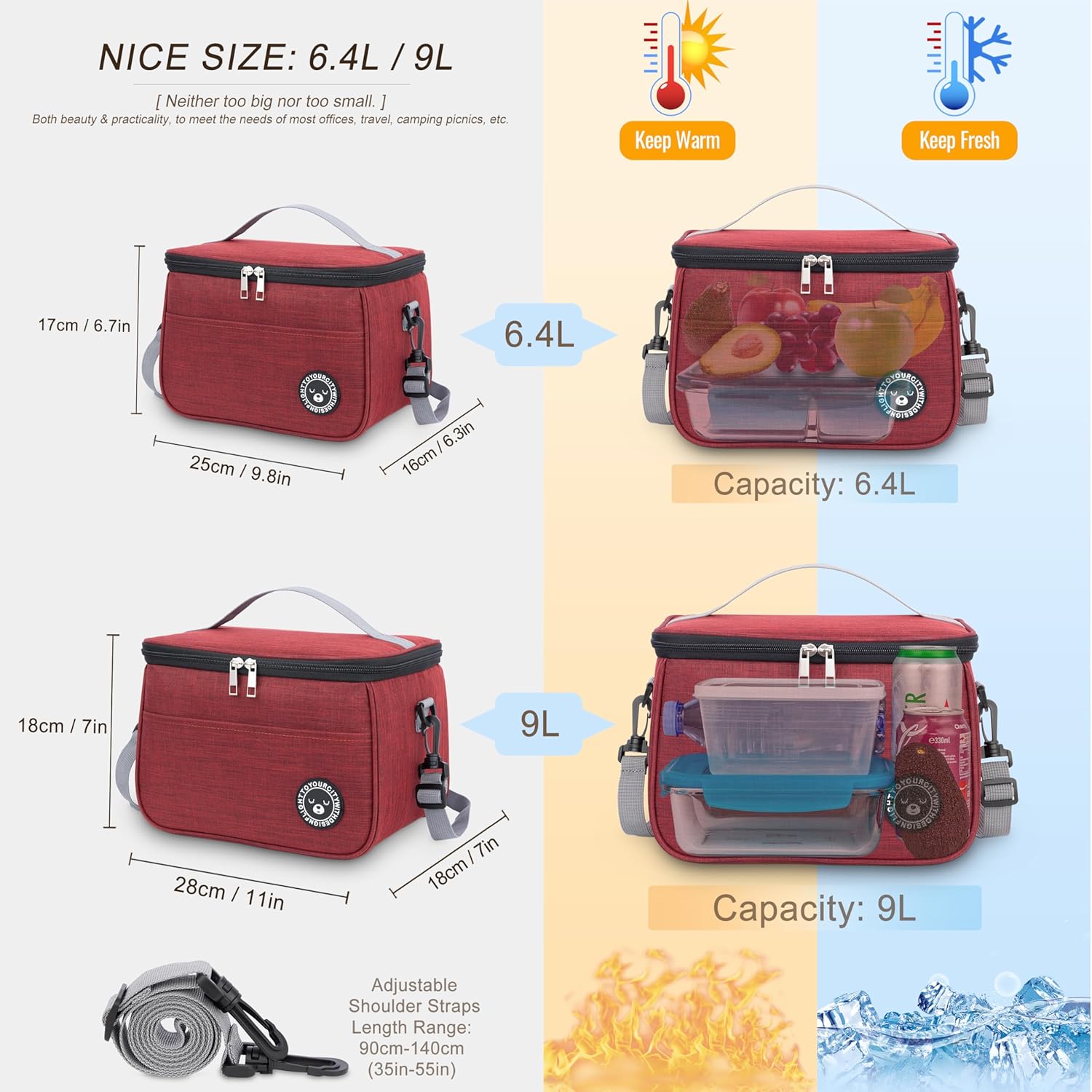 Borsa Termica Porta Pranzo 6.4L, Rosso - immagine 3
