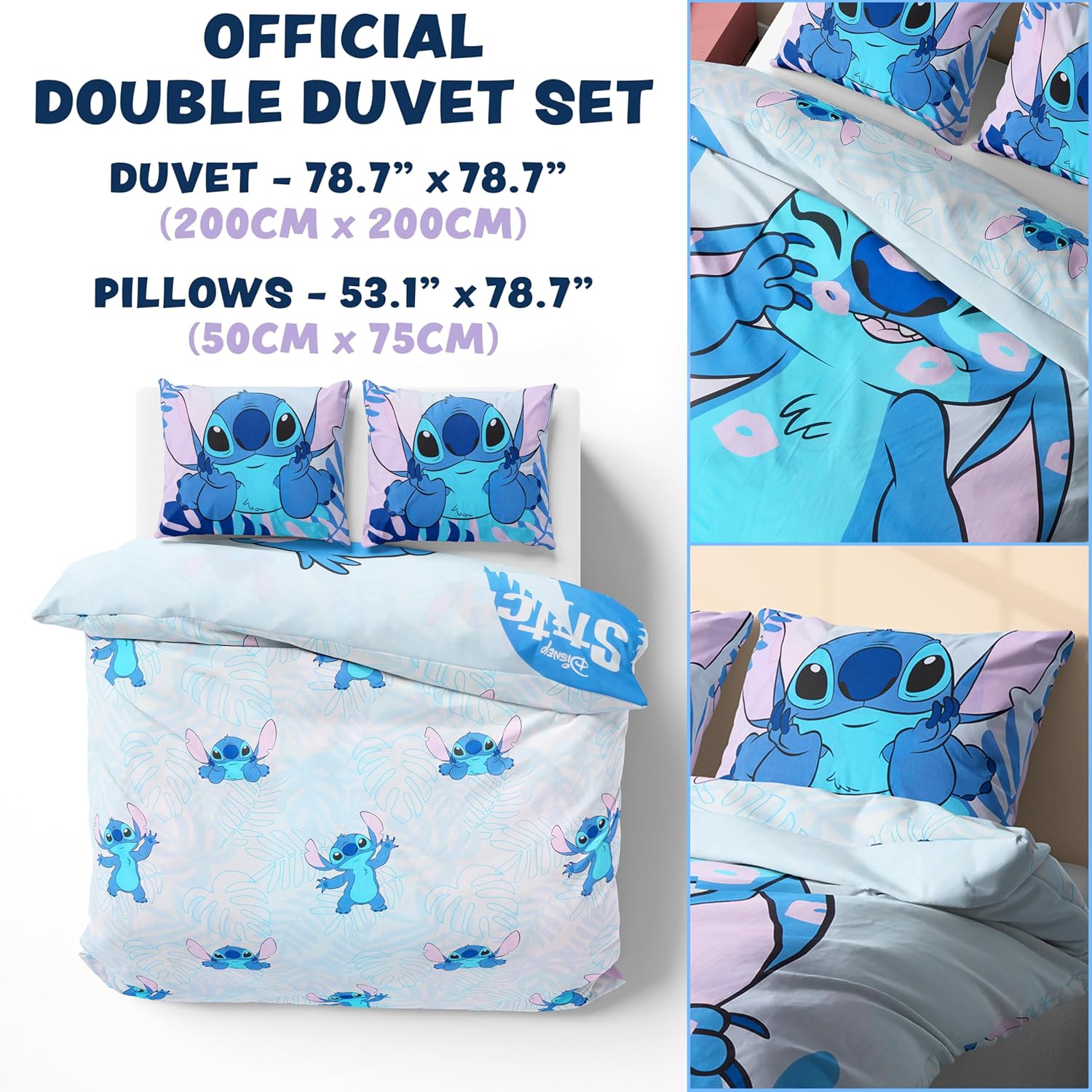 Disney Stitch Set Copripiumino e Federa, Blu Stitch Doppio - immagine 2