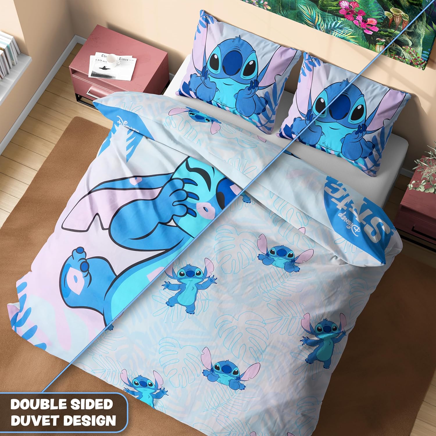 Disney Stitch Set Copripiumino e Federa, Blu Stitch Doppio - immagine 4
