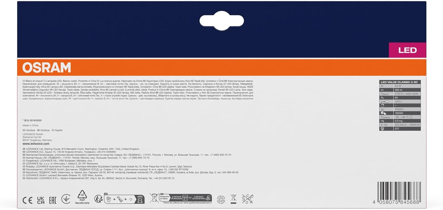 Osram LED Star VALUE A60 E27 6.5W (60 pz) - immagine 5