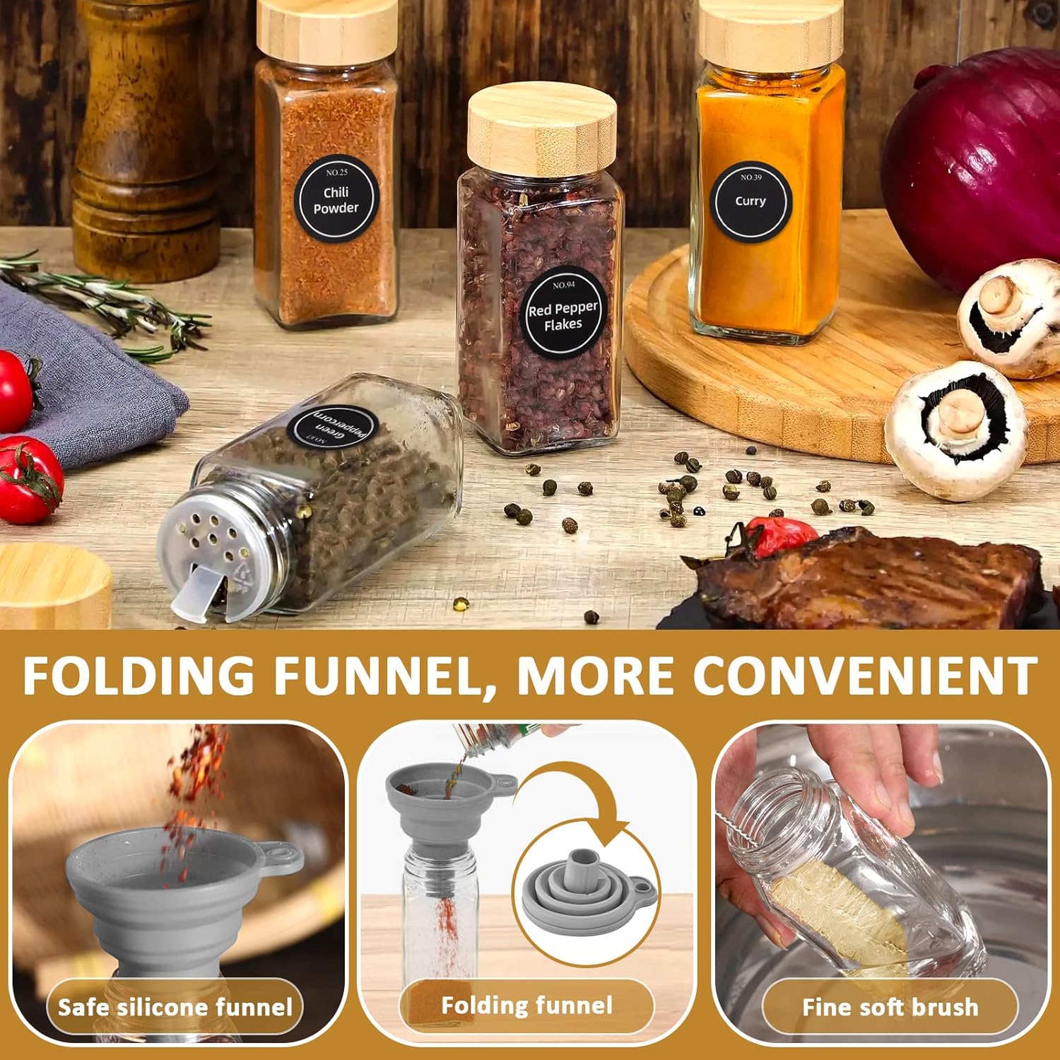 Barattoli Spezie 24pcs Quadrati con Coperchi in Legno - immagine 5