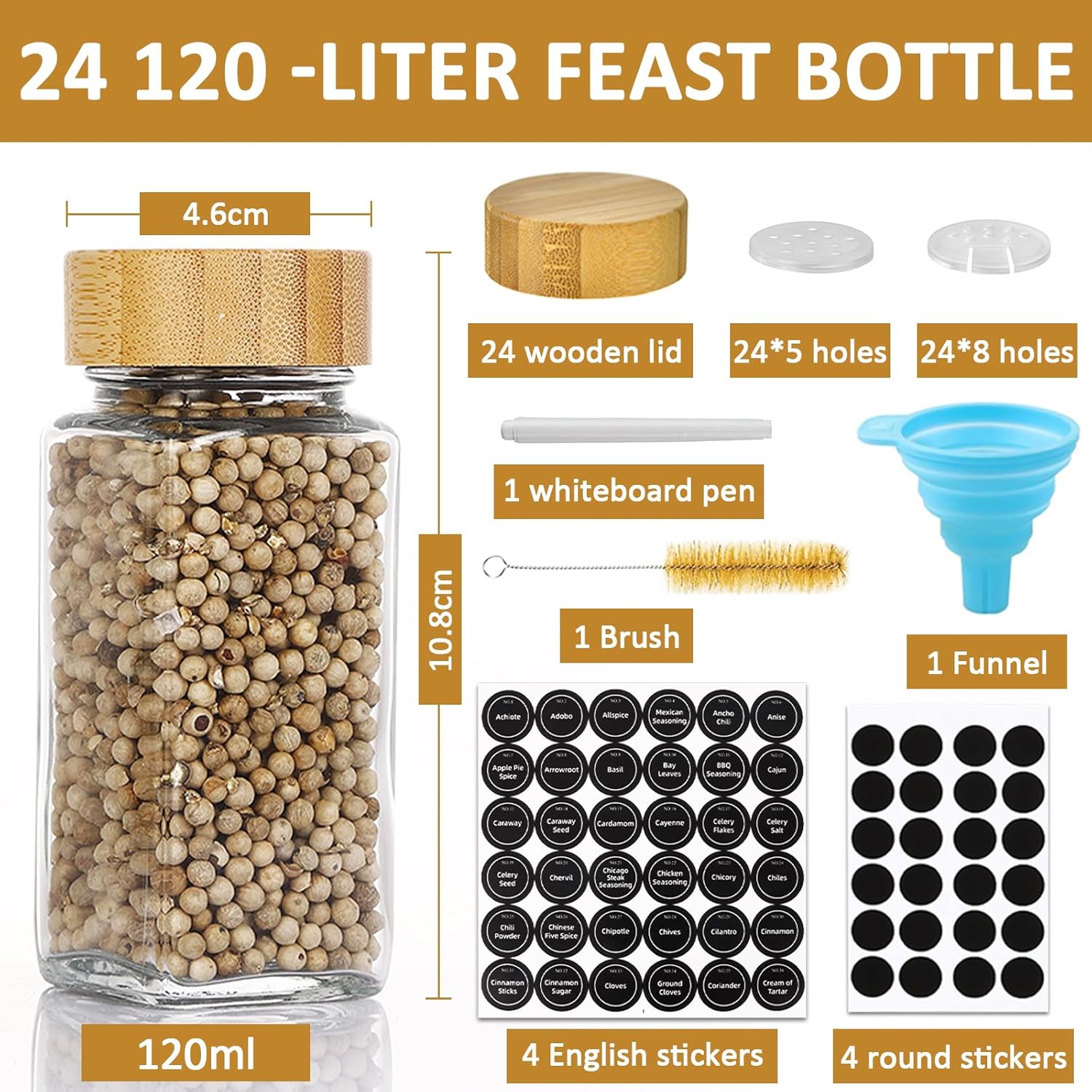 Barattoli Spezie 24pcs Quadrati con Coperchi in Legno - immagine 6