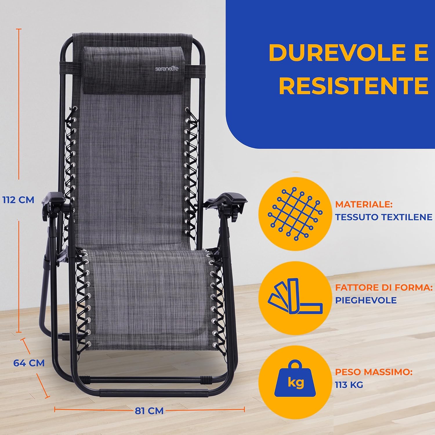 Serenelife Set 2 Sedie Reclinabili da Giardino - immagine 2