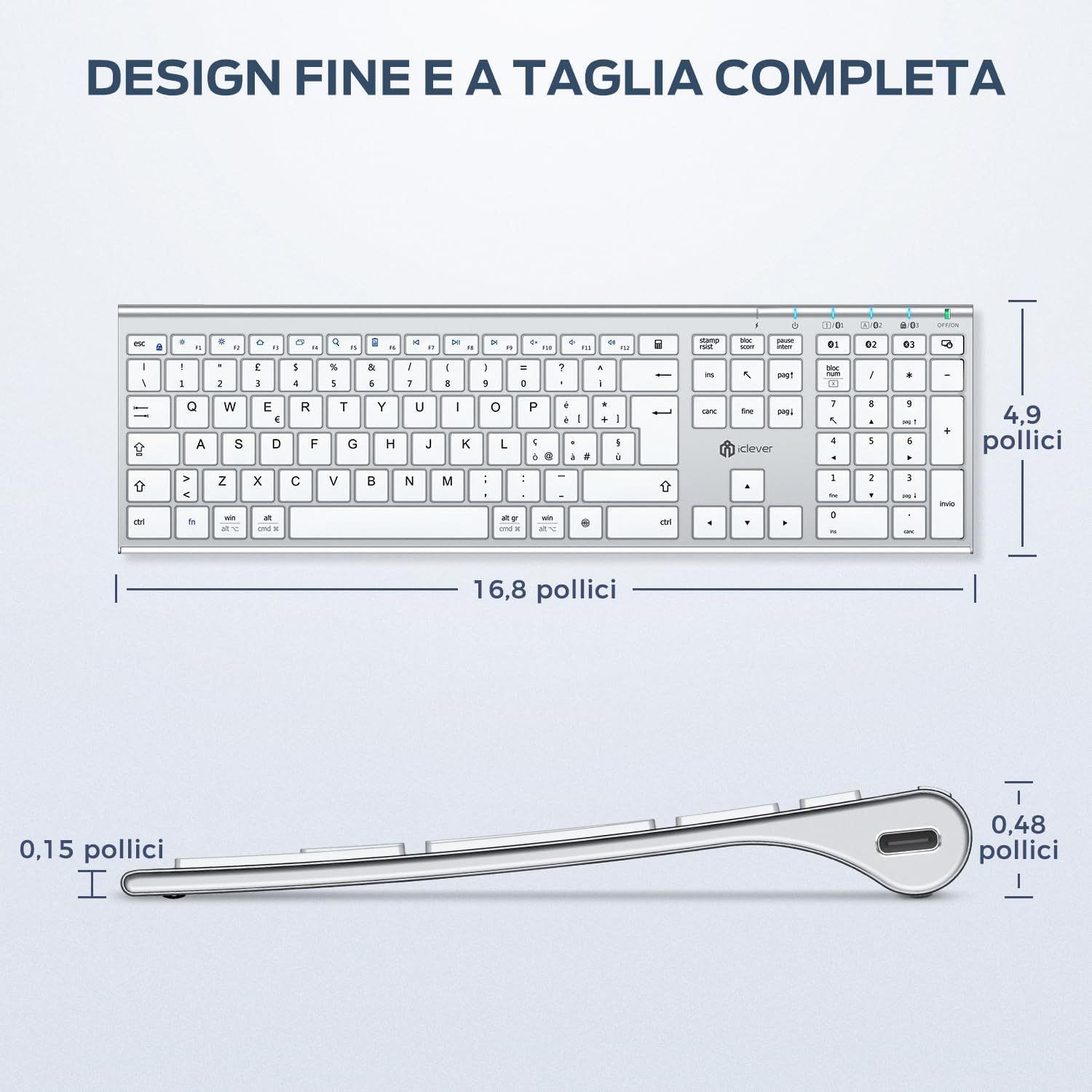 Iclever Tastiera Bluetooth Multidispositivo Full Size - immagine 6