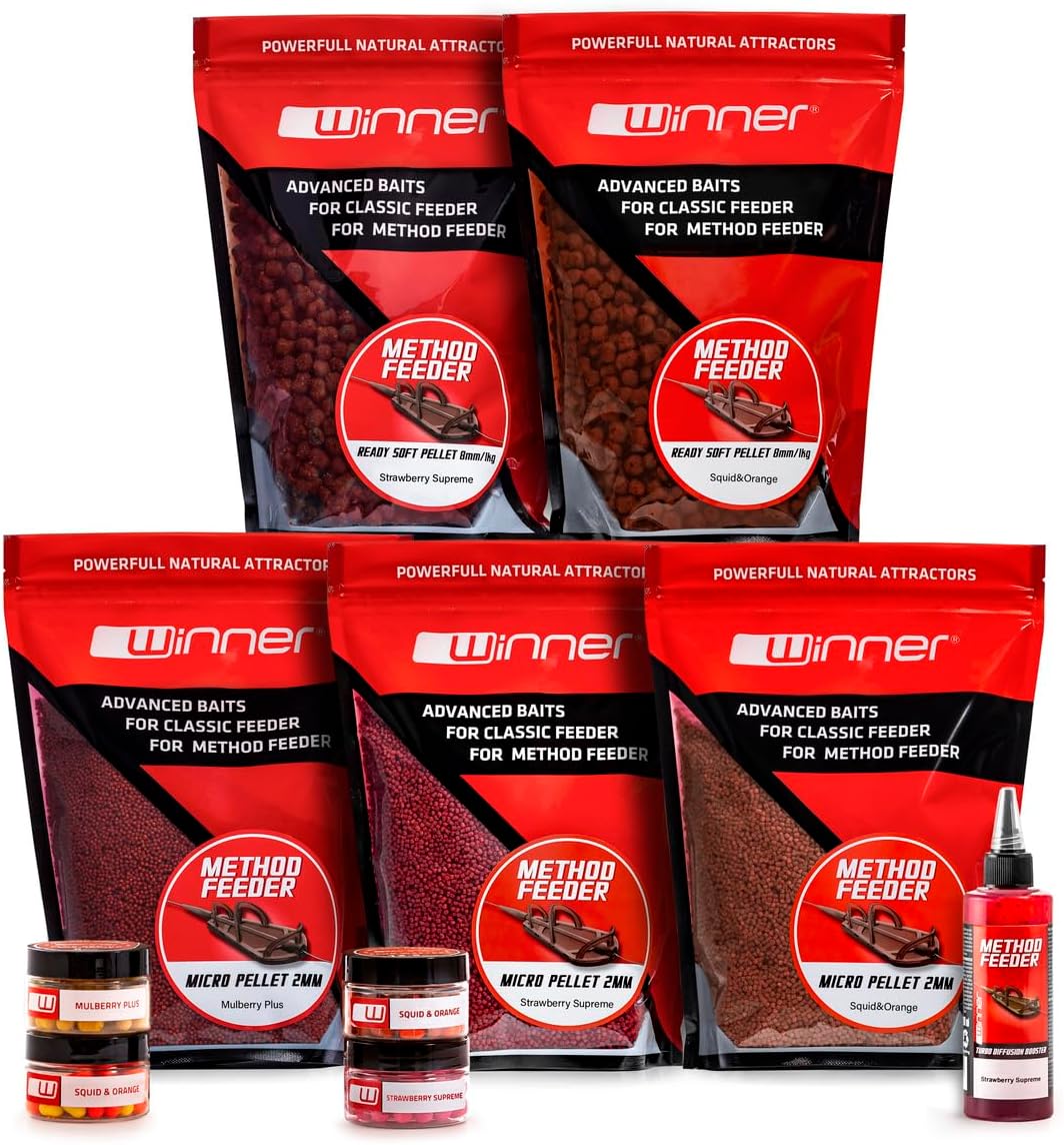 Tandem Baits Winner Set di 10 Weekend Method Feeder Fishing Box Fruit | Soft Pellet 8mm | Micro Pellet 2mm | Diffusion Turbo Dip | Fluo Wafters | Pop Up 8mm | Carpfishing Pesche Pesca Accessori Set Up - immagine 1