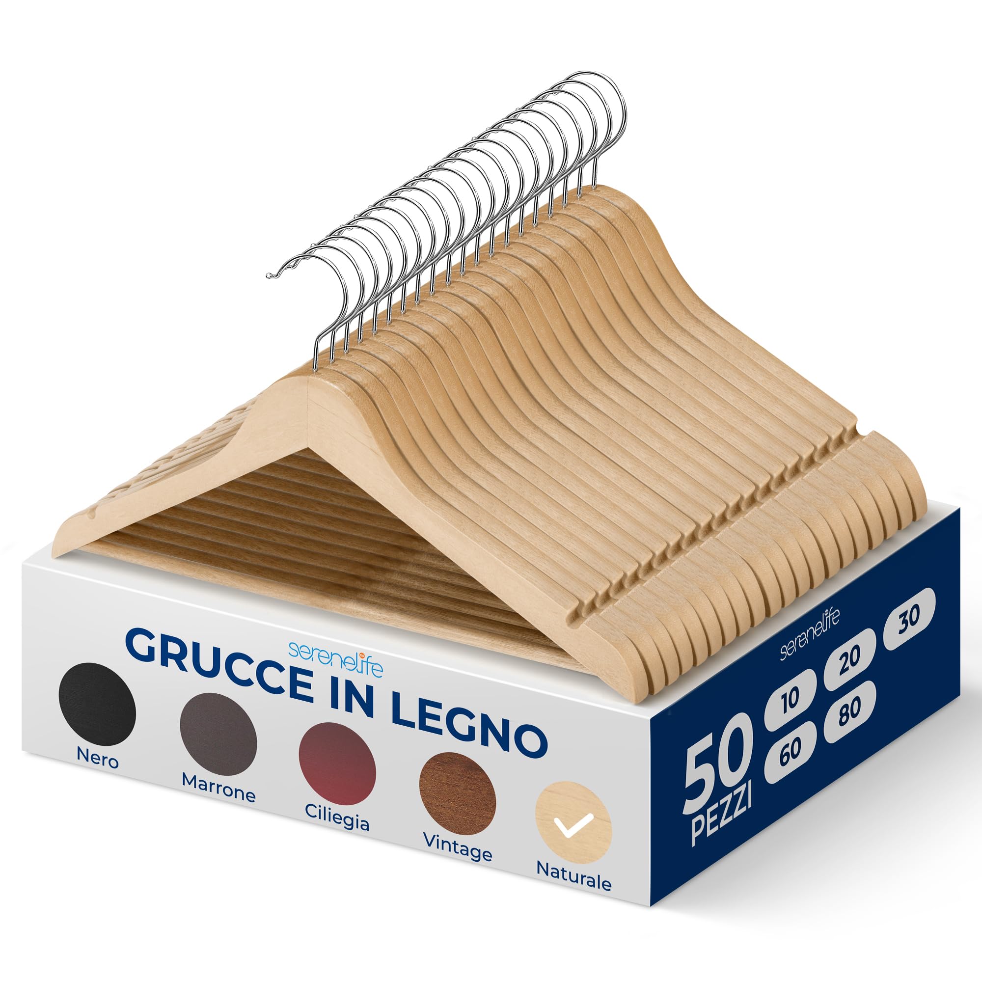 Serenelife Grucce Appendiabiti Legno Massiccio - 50 pz