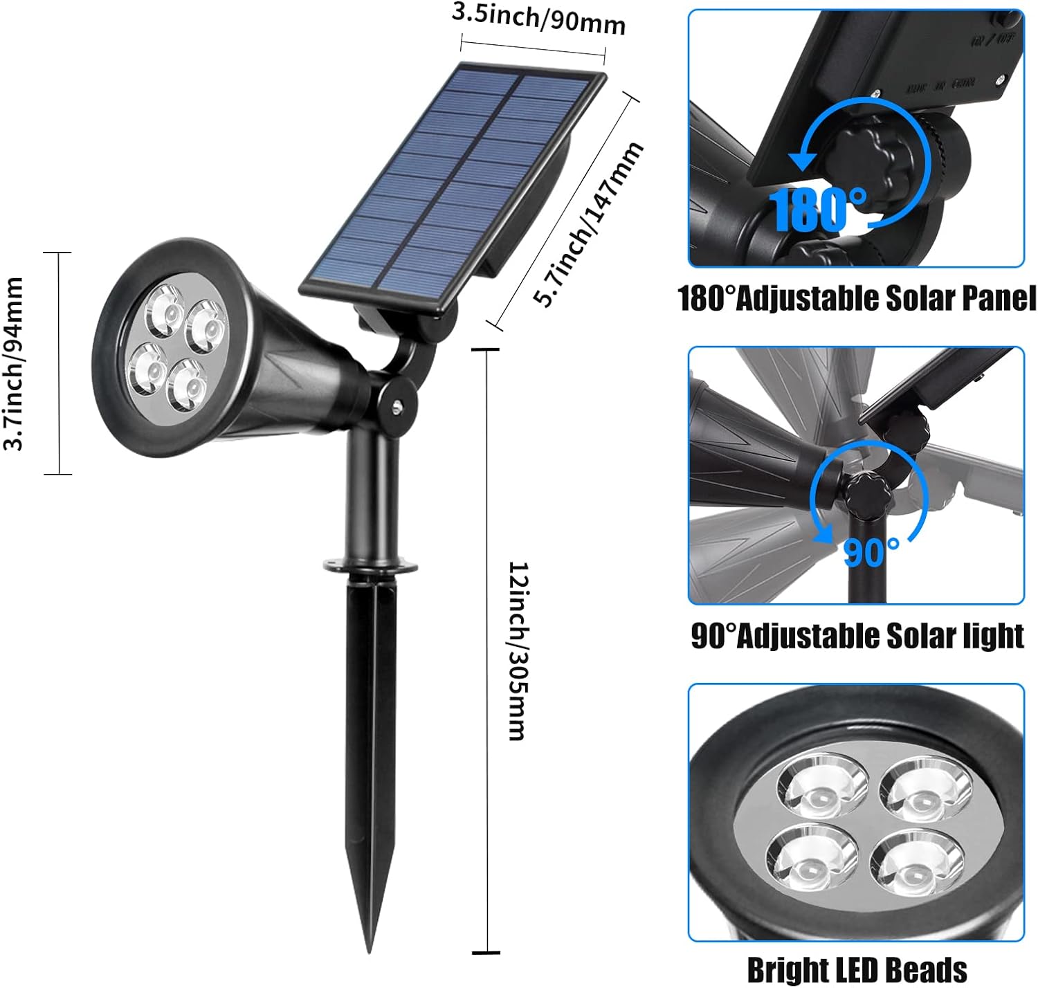 T-sun (2 Pack) Faretto Solare da Esterno Impermeabile - immagine 6