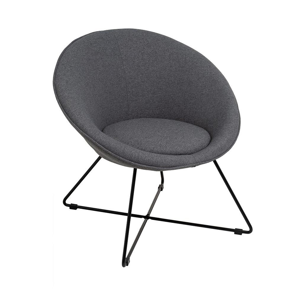 DRW Poltrona circolare in tessuto e metallo in grigio scuro e nero