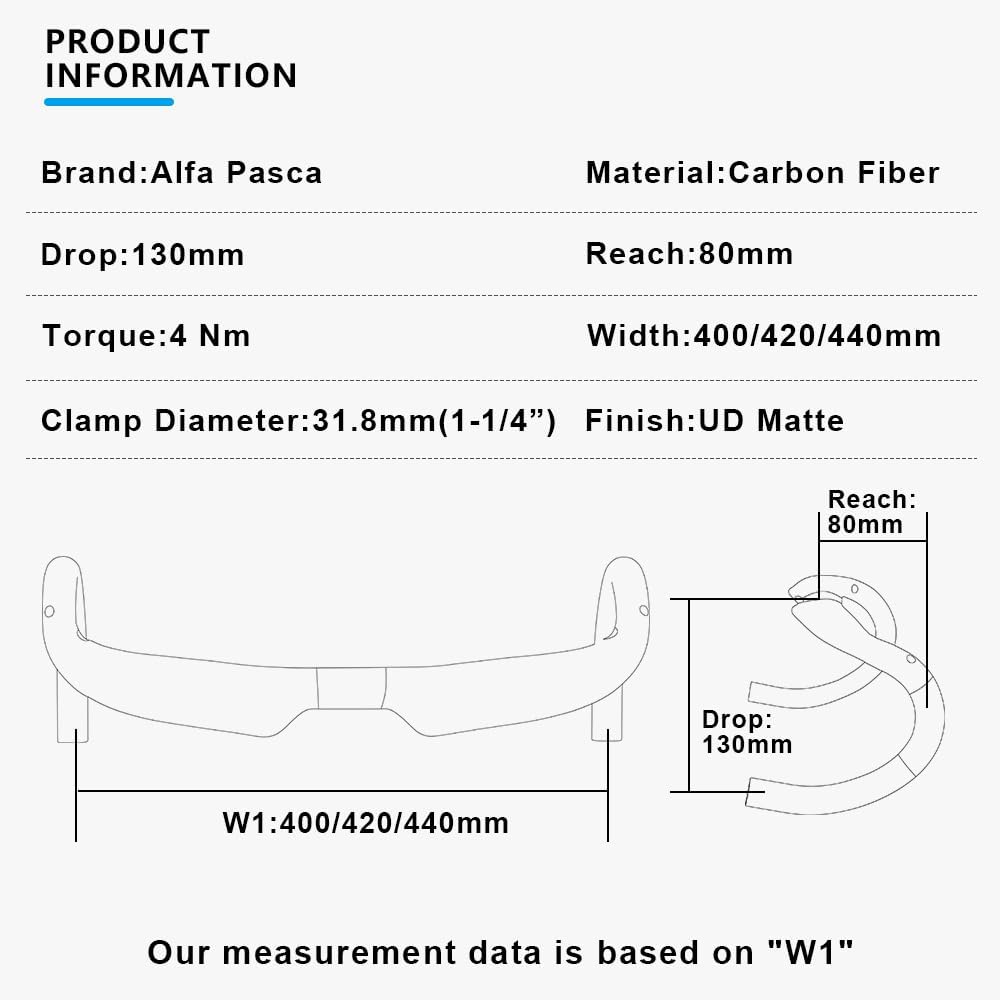 Alfa Pasca manubrio aero manubrio bici corsa carbonio 31,8mm manubri bici corsa UD opaca 440 - immagine 2