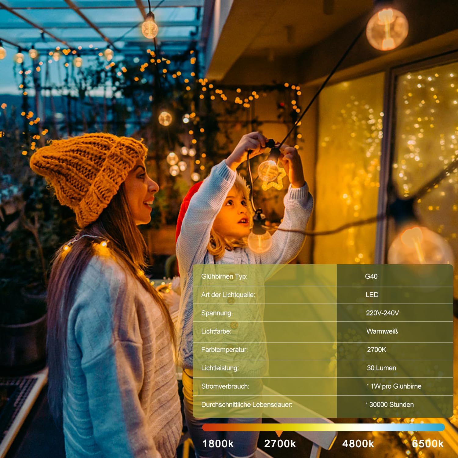 Kawaya Catena Luminosa Esterno 30m con 50+2 LED, Bianco Caldo - immagine 3