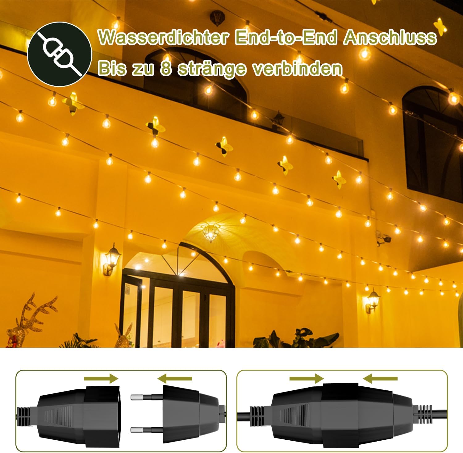 Kawaya Catena Luminosa Esterno 30m con 50+2 LED, Bianco Caldo - immagine 6