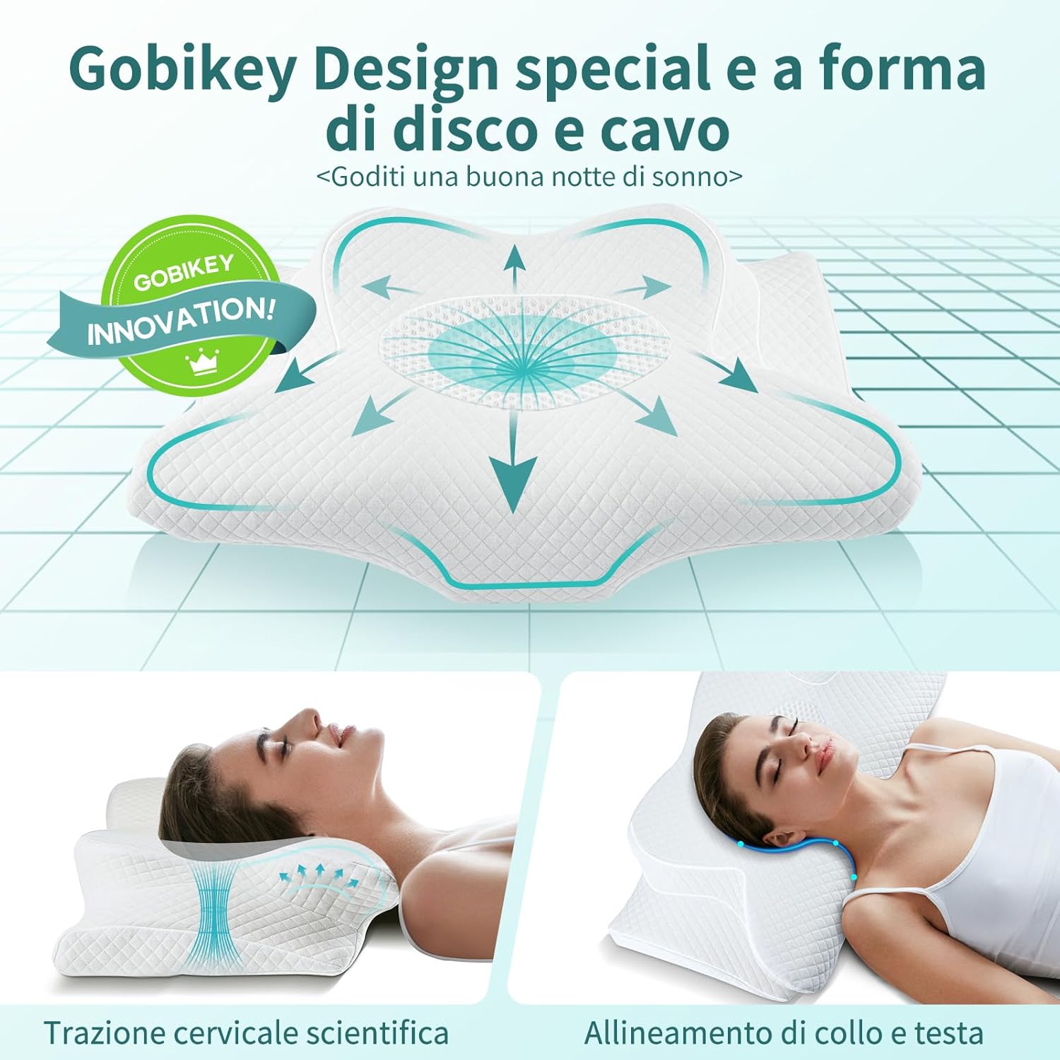 Cuscino Cervicale Ortopedico in Memory Foam 62x39cm - immagine 5