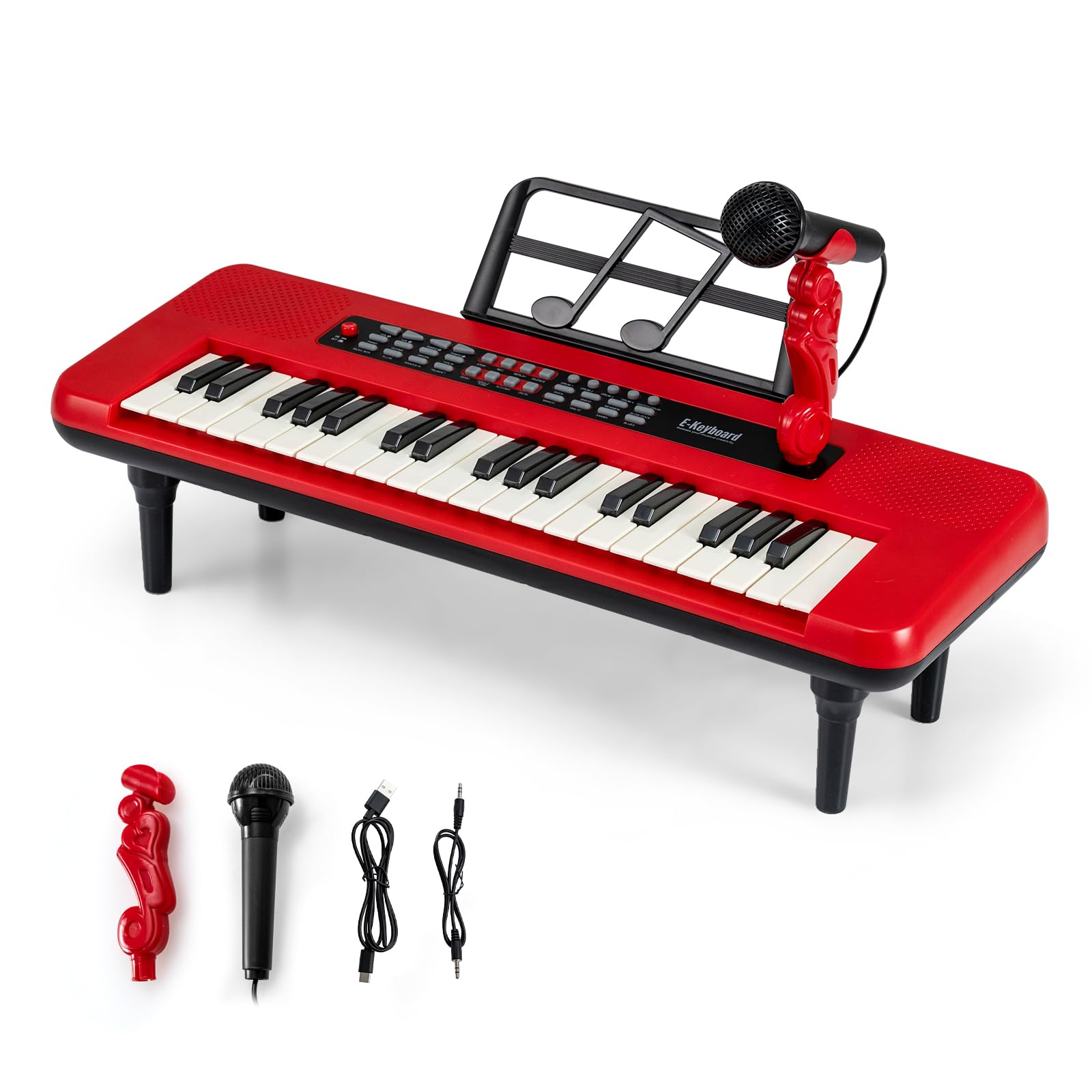 FANTASK Tastiera per bambini a 37 tasti, pianoforte elettronico per bambini con microfono, leggio, gambe rimovibili, pianoforte portatile per bambini dai 3 anni in su, (rosso)