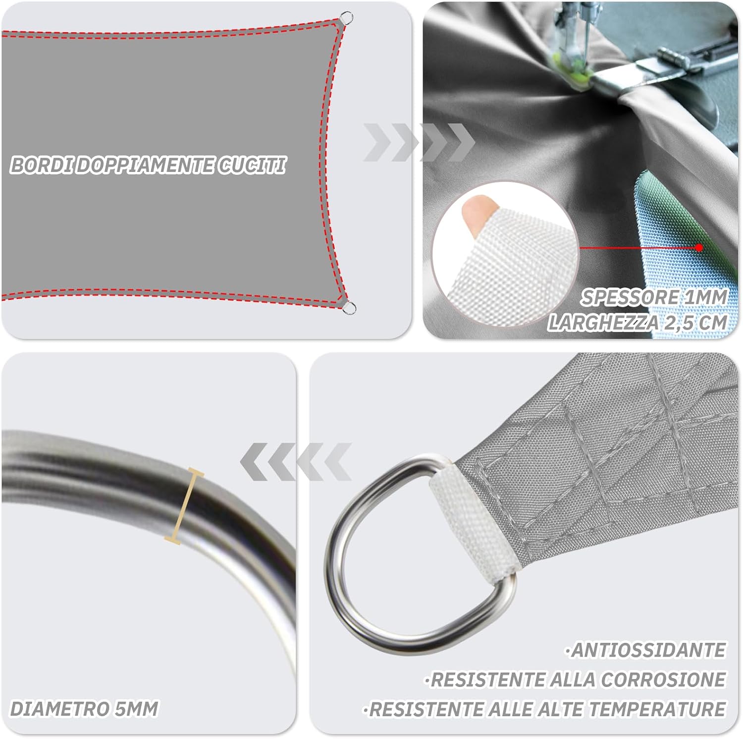 Heng Feng Tenda a Vela Impermeabile 4x5m, Grigio - immagine 3