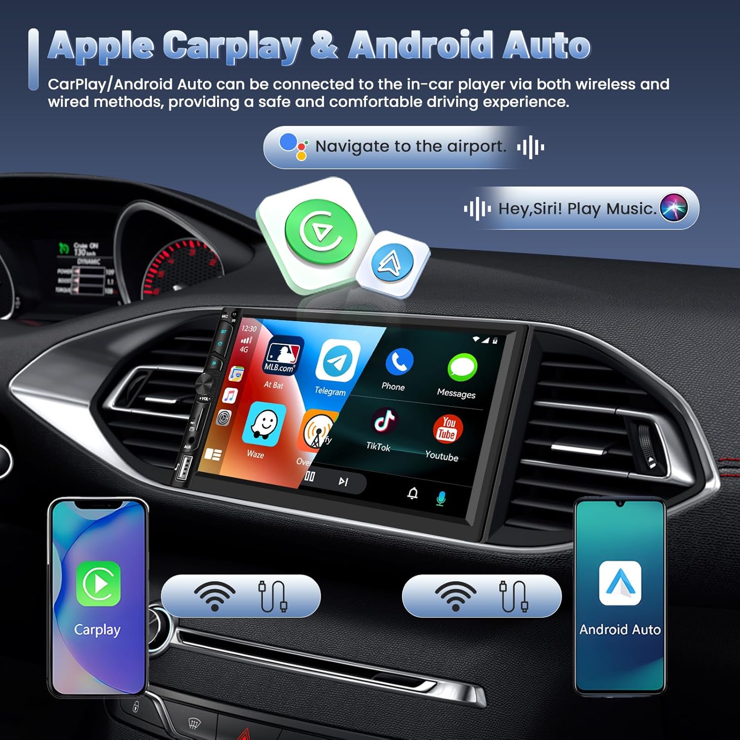 Autoradio Bluetooth 2 Din 7" Touchscreen con Carplay - immagine 2