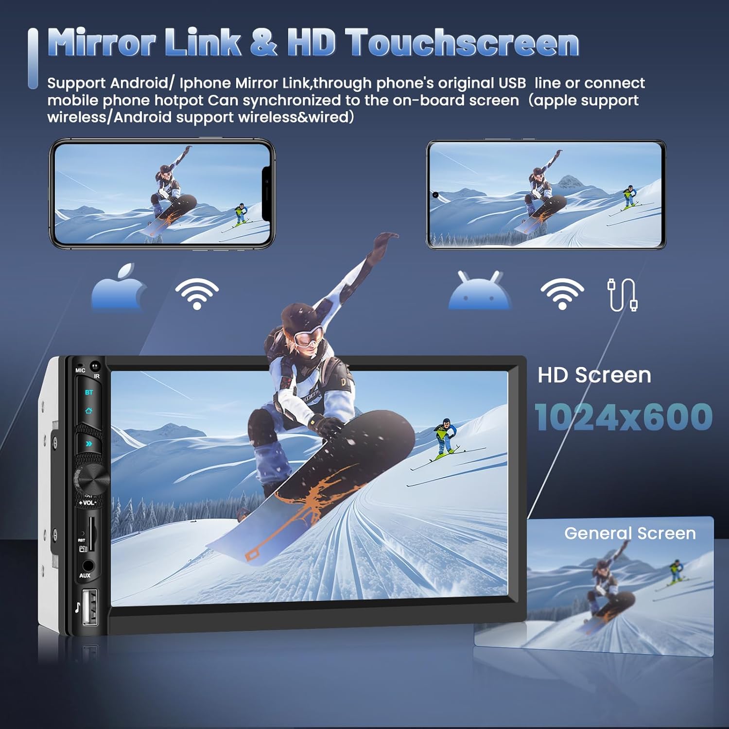 Autoradio Bluetooth 2 Din 7" Touchscreen con Carplay - immagine 3