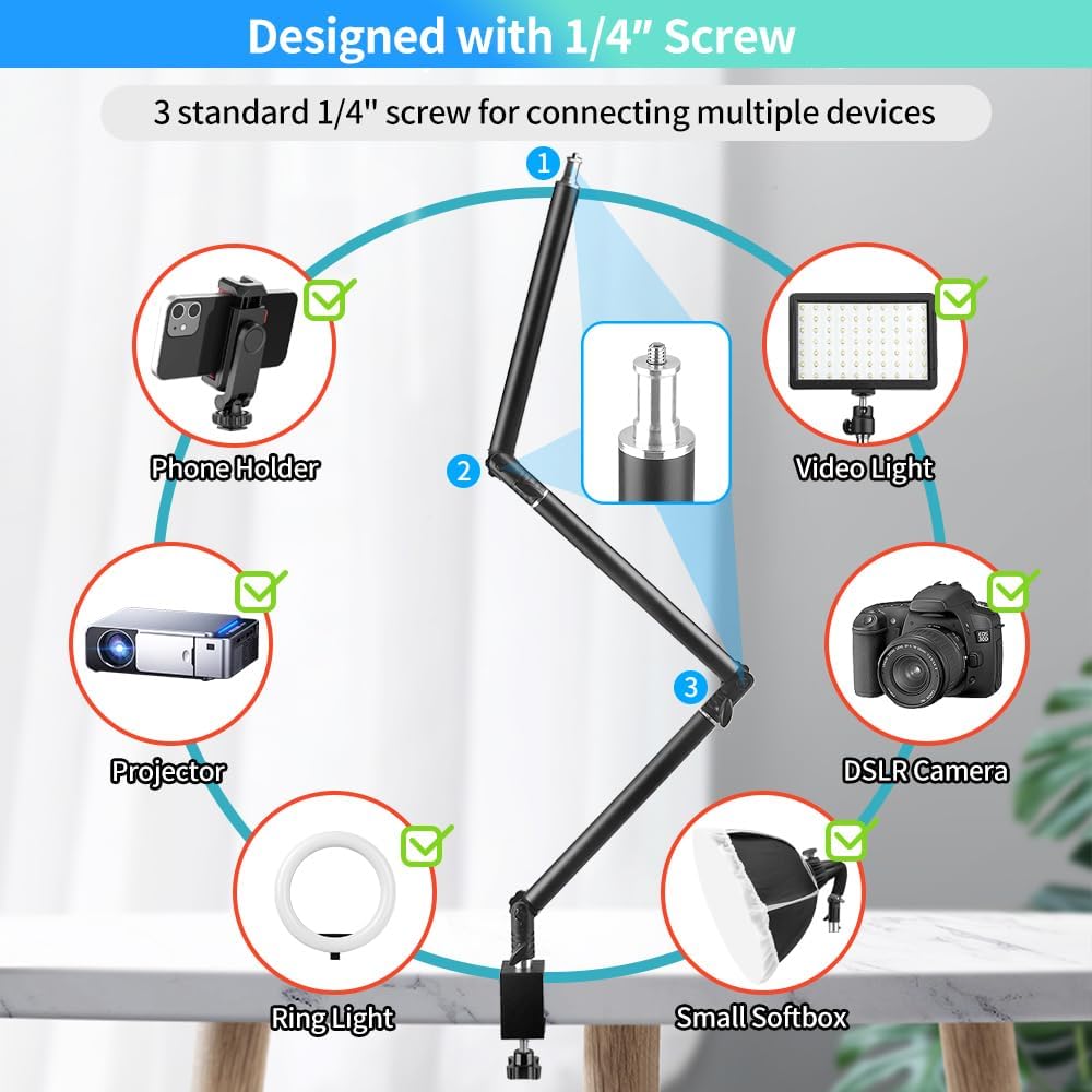 Jebutu Supporto Treppiede da Tavolo con Braccio Articolato - immagine 5