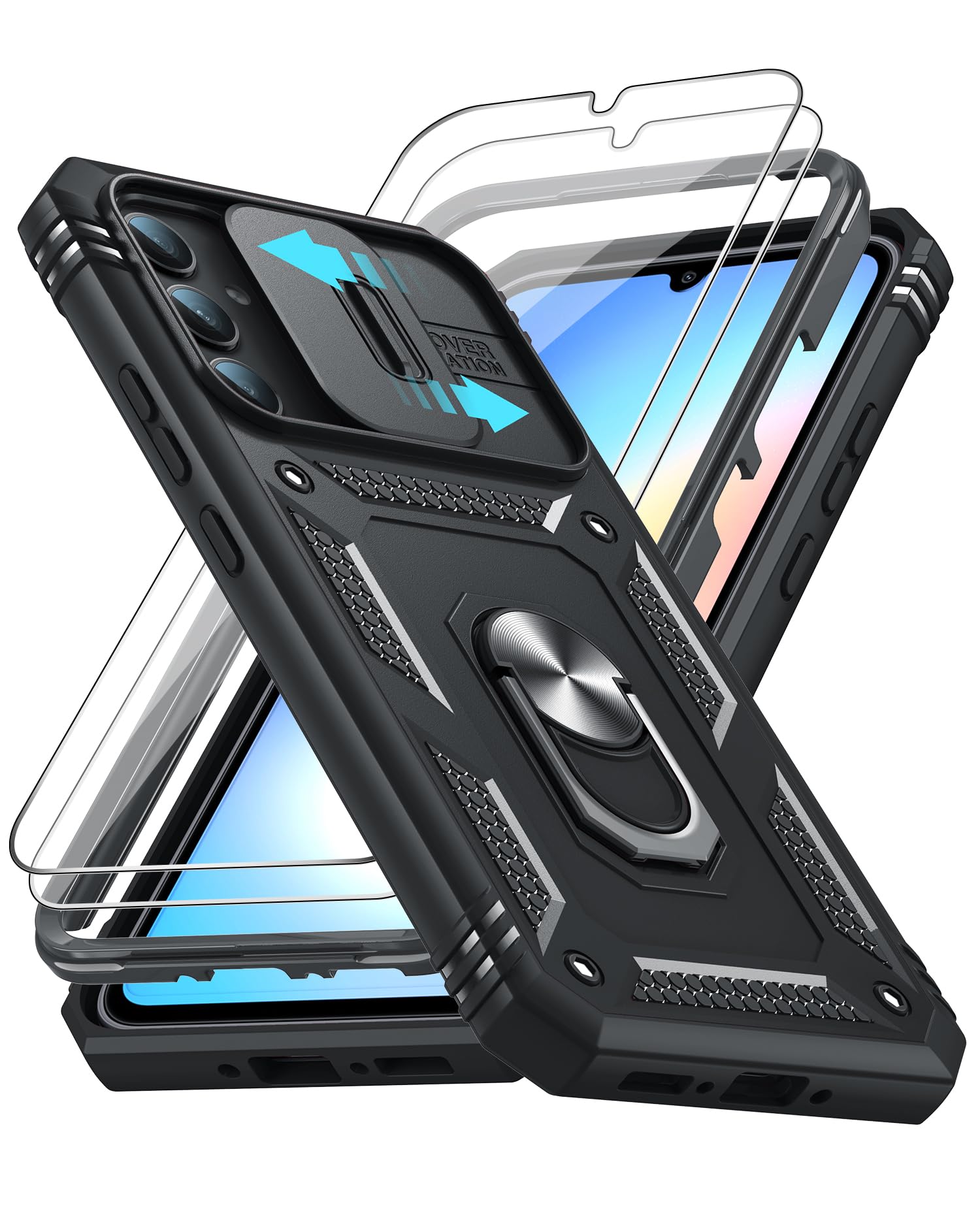 Leyi Cover per Samsung A34 5G con Vetro Temperato, Nero