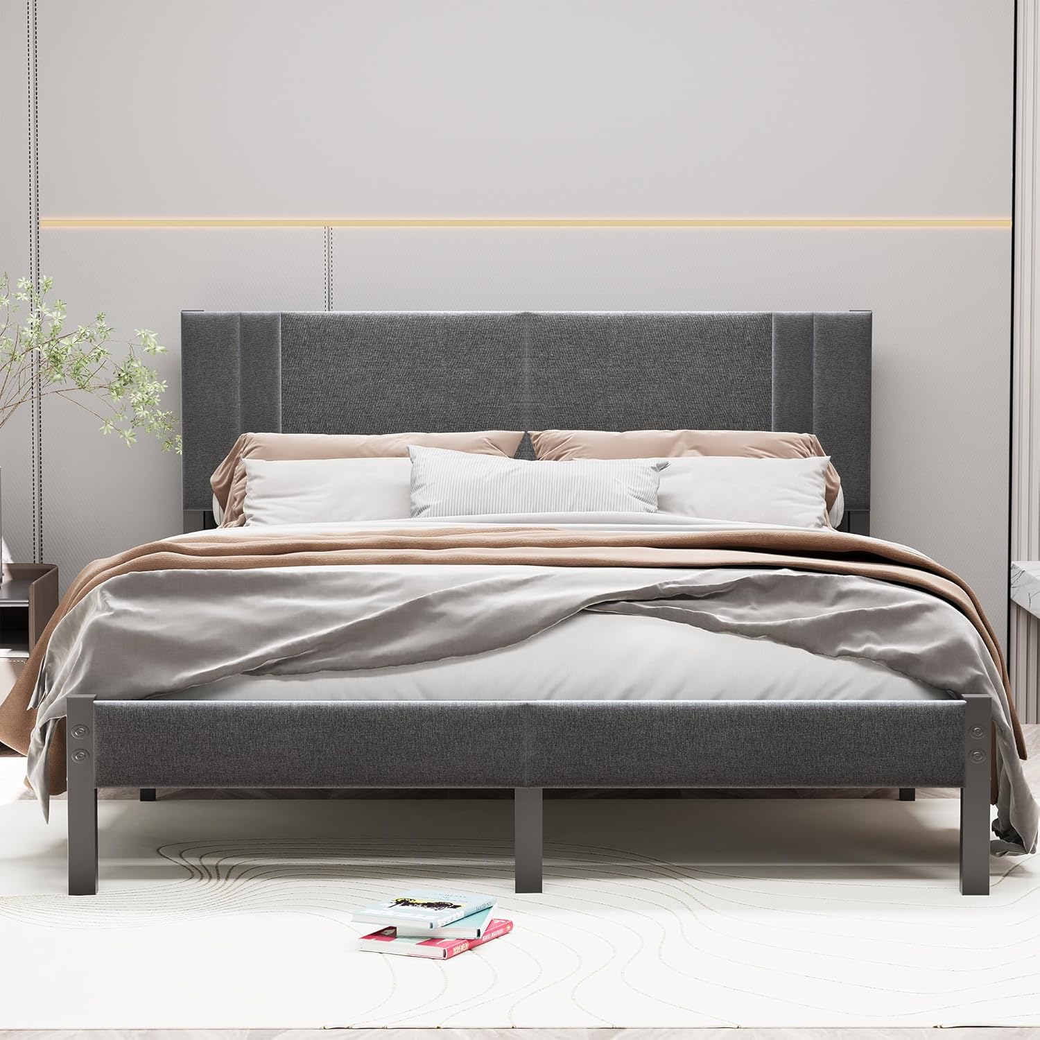 Hahrir Struttura Letto Matrimoniale 140x200cm, Grigio