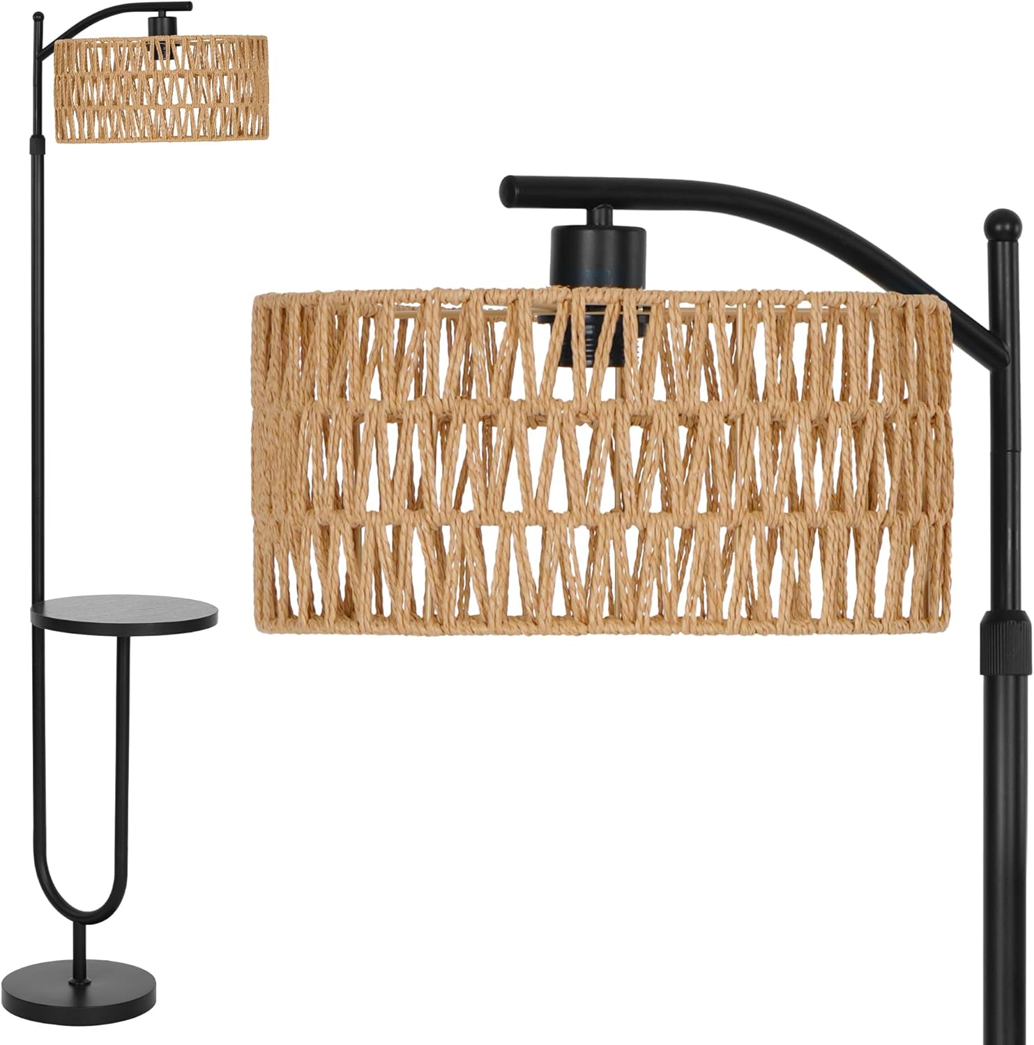 LuminexDesigns Lampada da Terra Vintage Rattan Nera