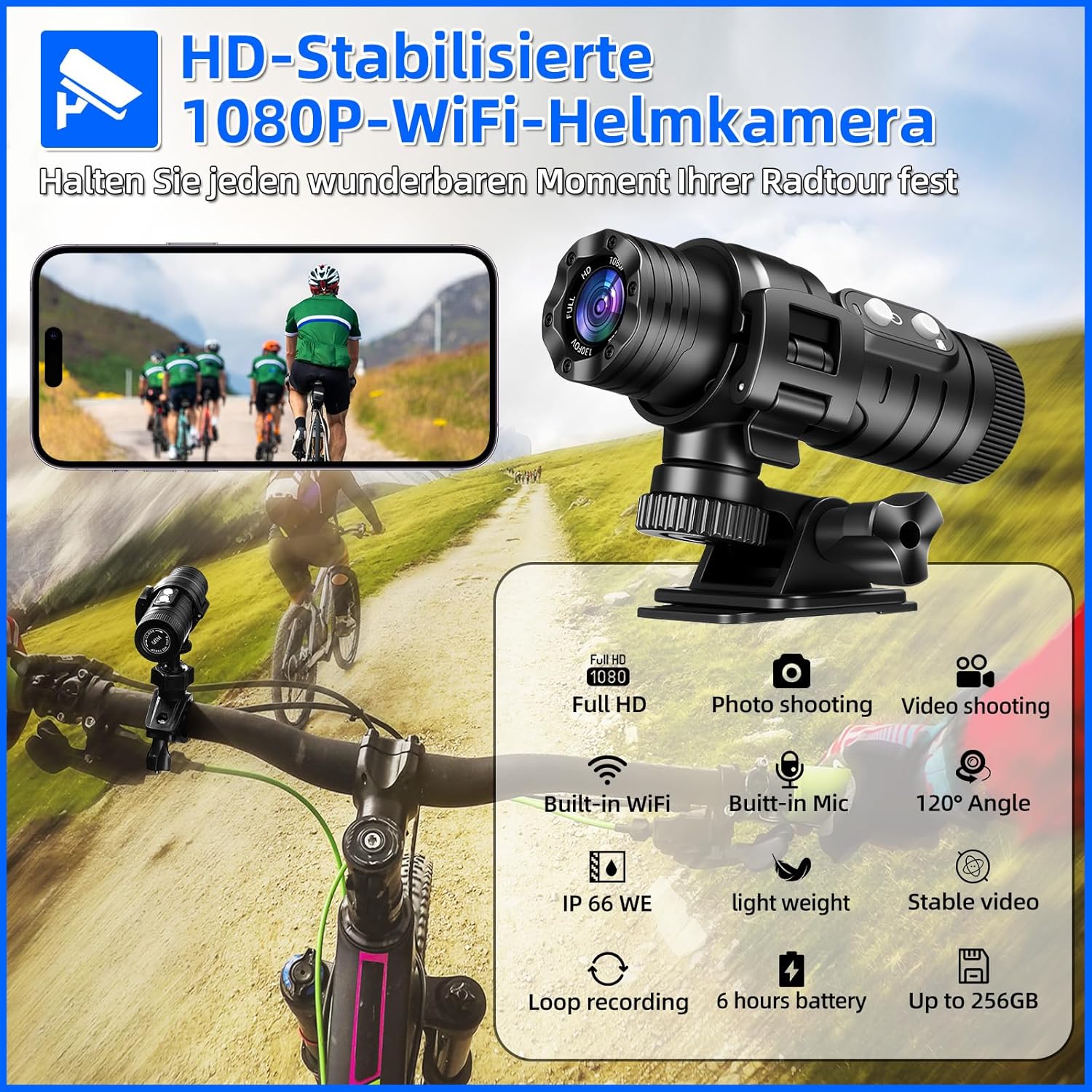 Aiker - Dash Cam Moto Professionale WiFi 1080P HD - immagine 2