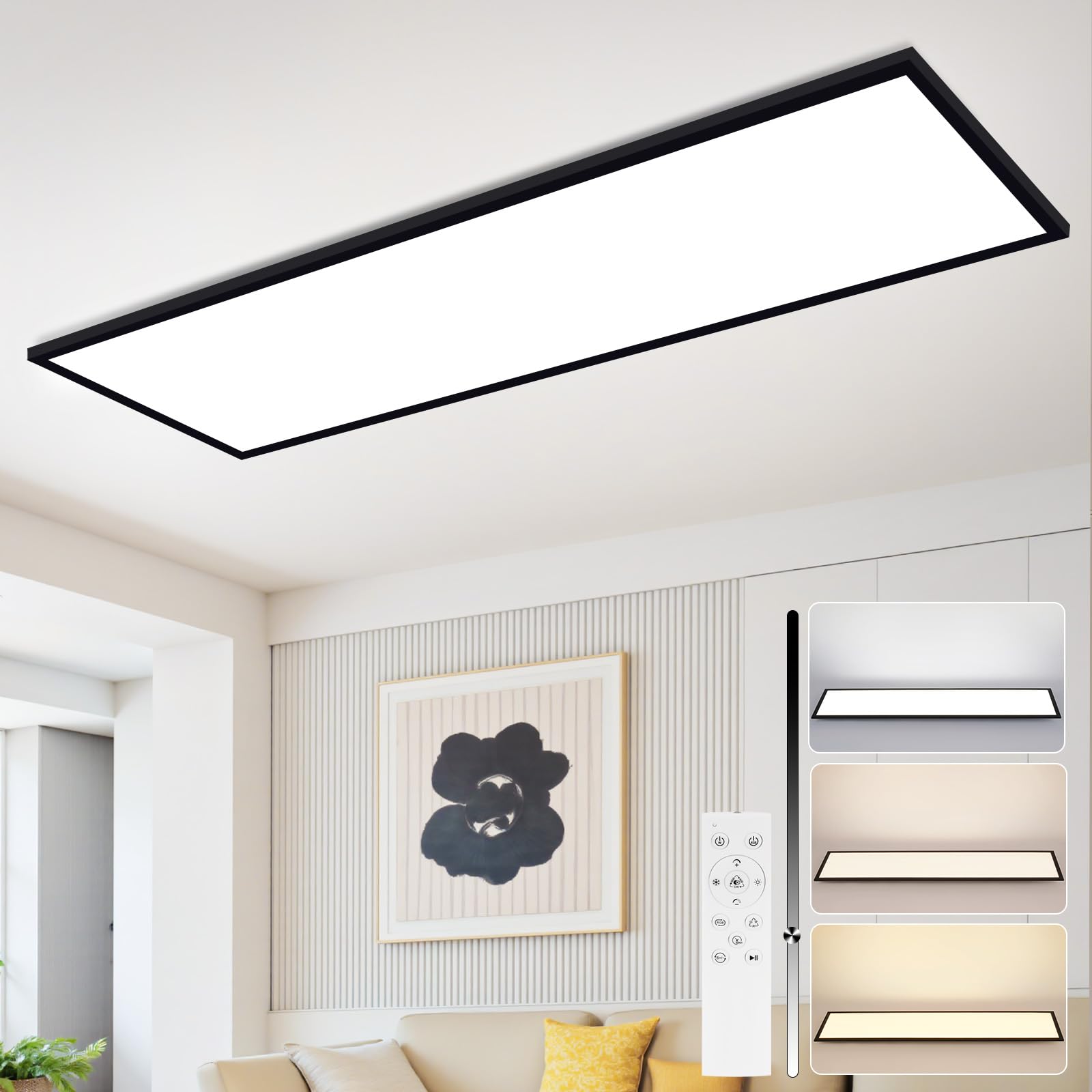 Pannello LED Lampada a Soffitto Nero 24W 100x25cm