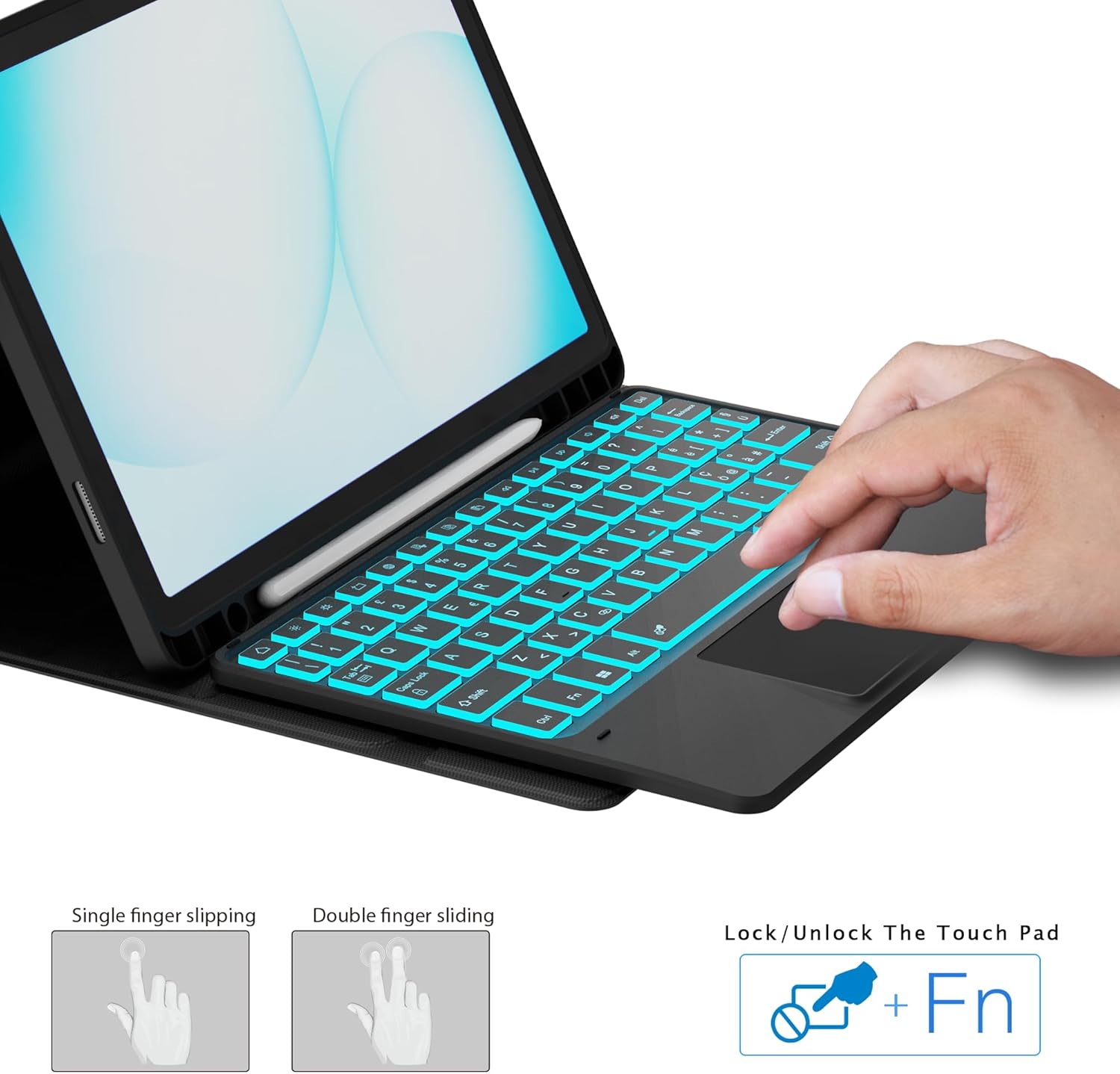 Custodia Tastiera per Samsung Galaxy Tab A11 Plus / A9+ 11", Nero - immagine 6