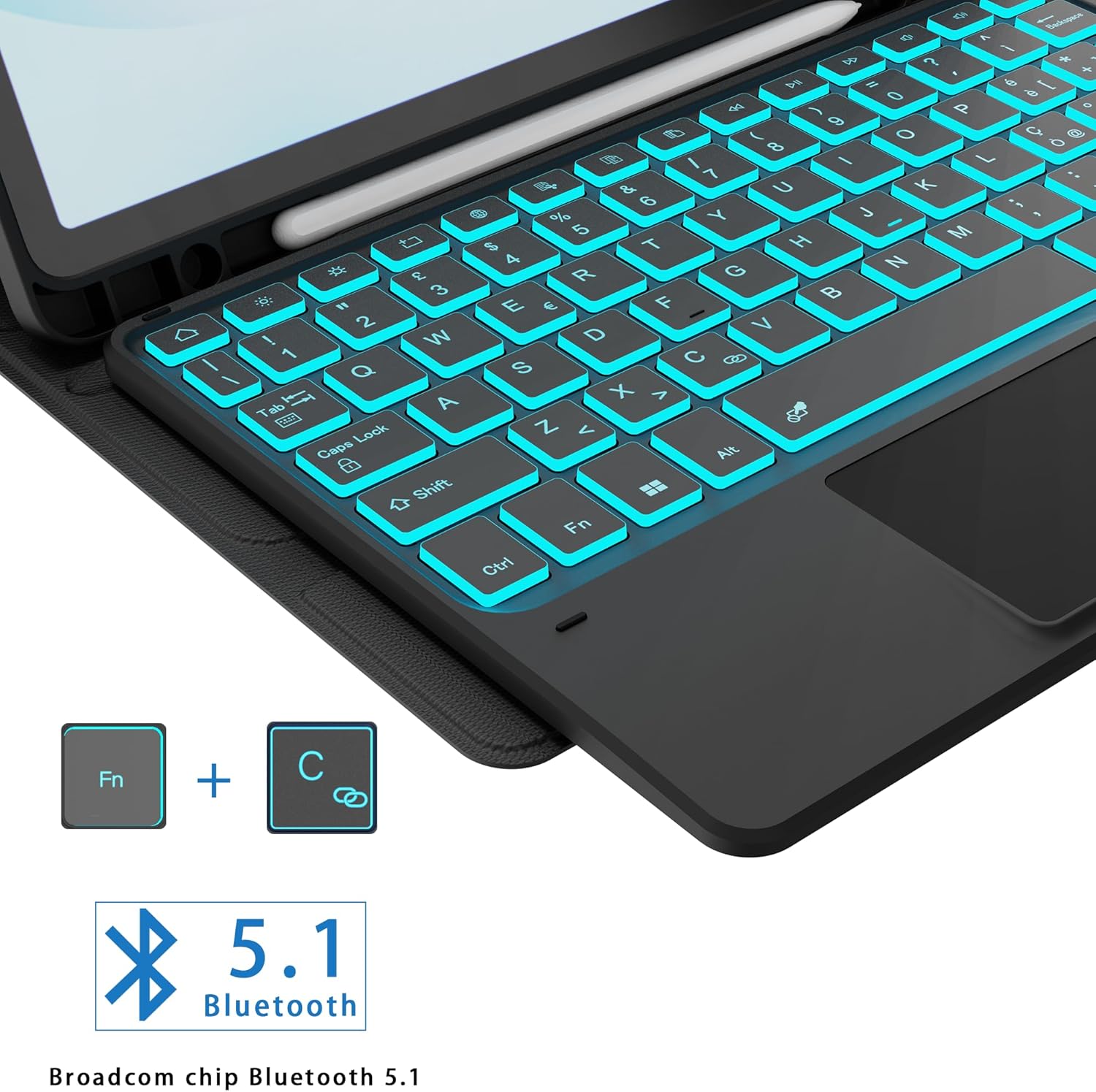 Custodia Tastiera per Samsung Galaxy Tab A11 Plus / A9+ 11", Nero - immagine 7