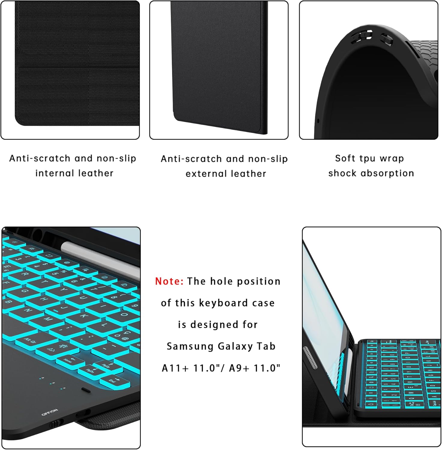 Custodia Tastiera per Samsung Galaxy Tab A11 Plus / A9+ 11", Nero - immagine 8