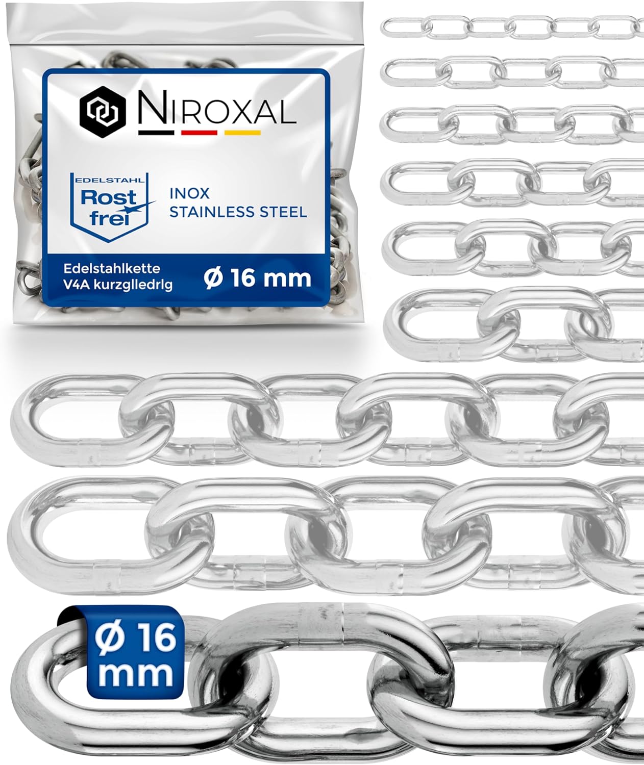 Nietfullthings - Catena Acciaio Inox V4A 16mm, 1 Metro - immagine 1