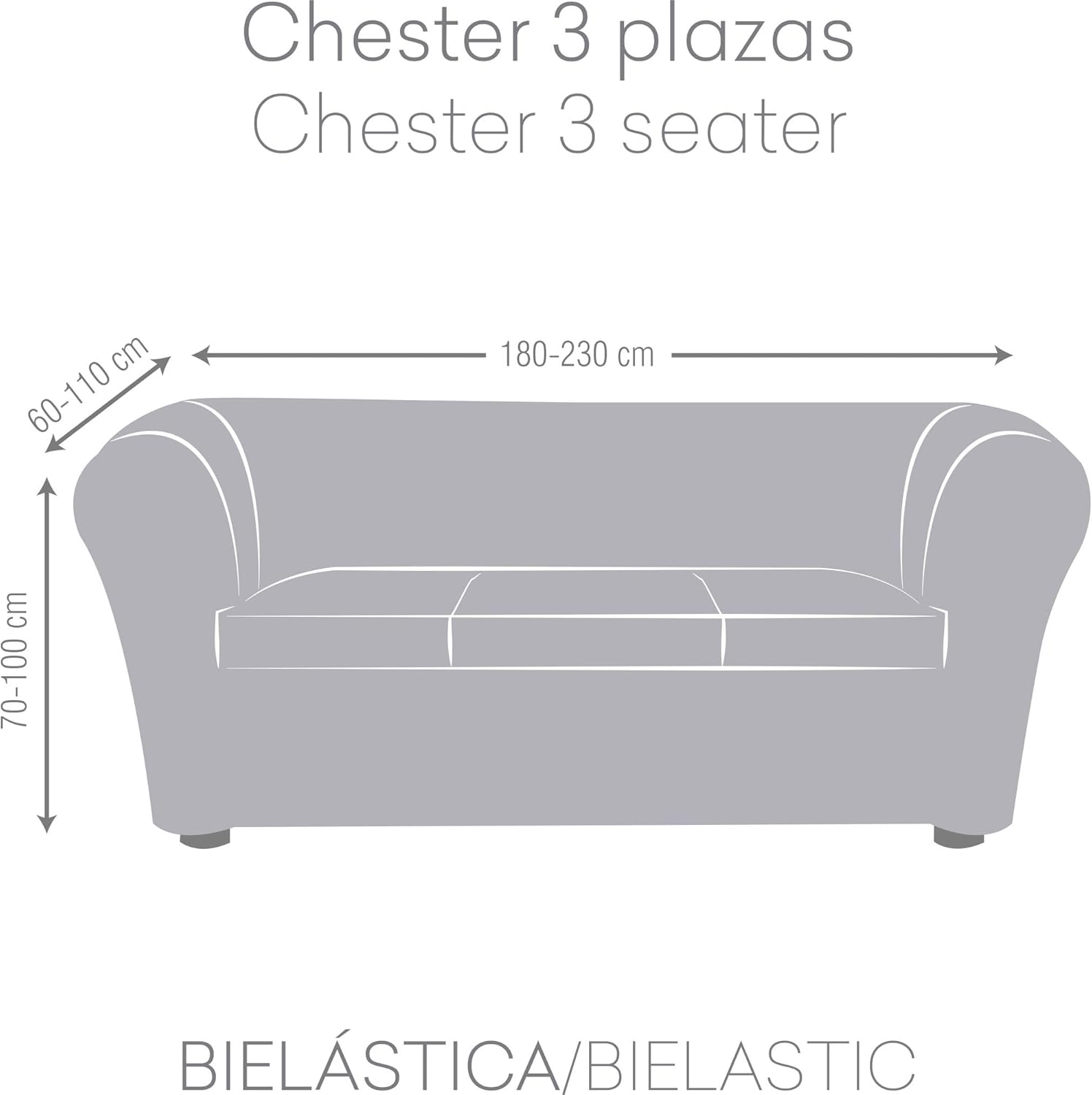 ECOMMERC3 | Copridivano misura 3 posti bielastico super elastico divani Chester e Klippan - Copridivano colore grigio scuro protettivo traspirante, vestibilità massima con schiuma di tenuta e gomme - immagine 4