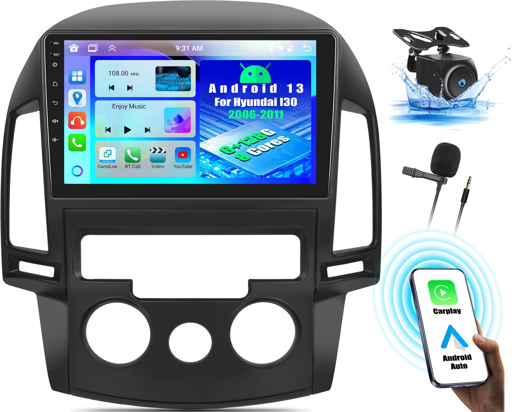 Oiliehu Autoradio Android 13 per Hyundai I30 2006-2011