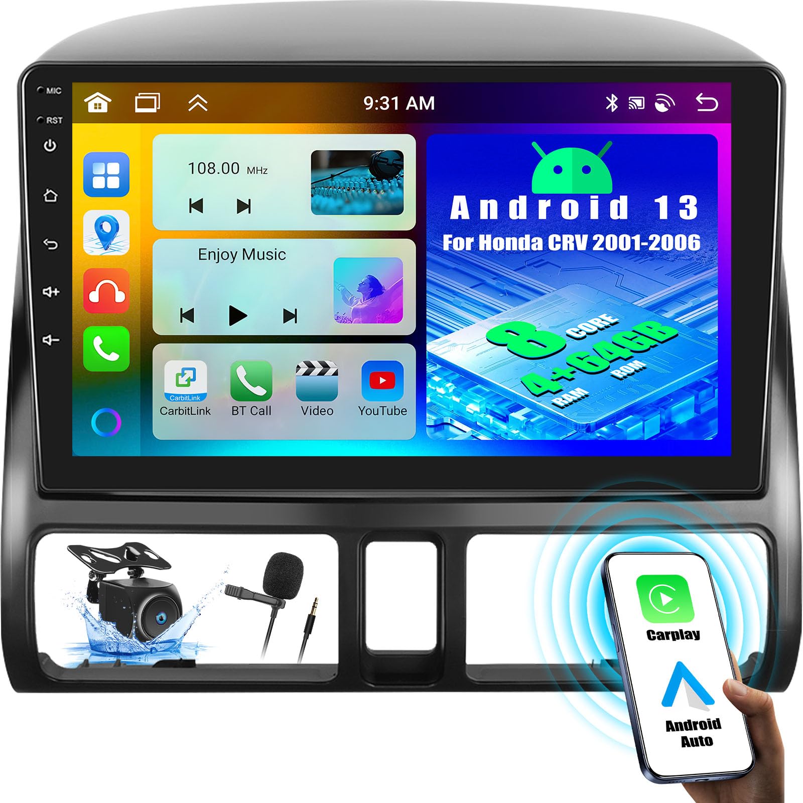 Oiliehu Autoradio Android 13 9" per Honda CRV 2001-2006