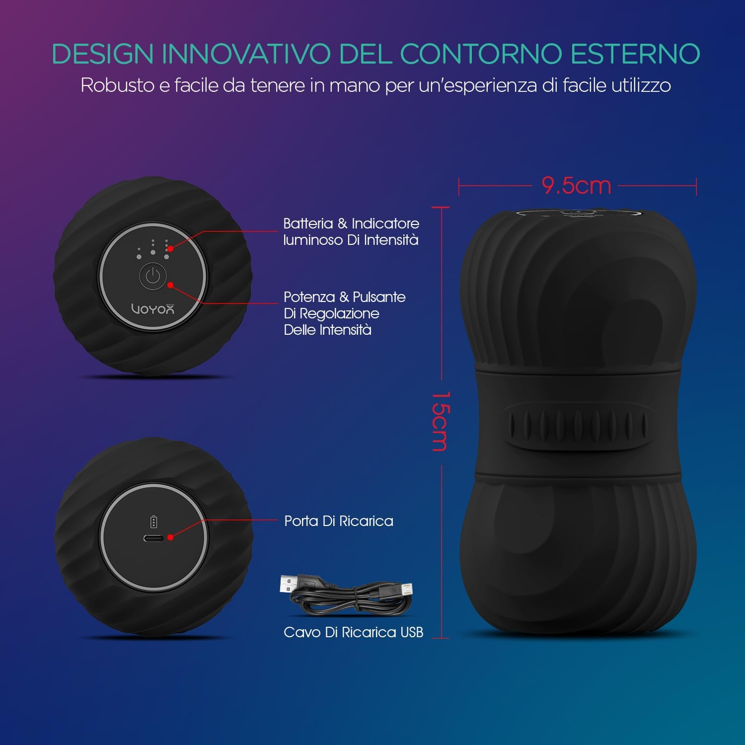 Voyor-health Palla Massaggio Vibrante Arachidi MB300, Nero - immagine 6